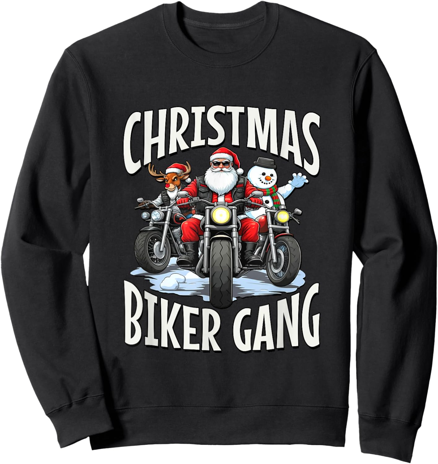 Christmas Biker Gang - Santa, Reindeer & Snowman Bikers Sweatshirt - Sweatshirt | Black