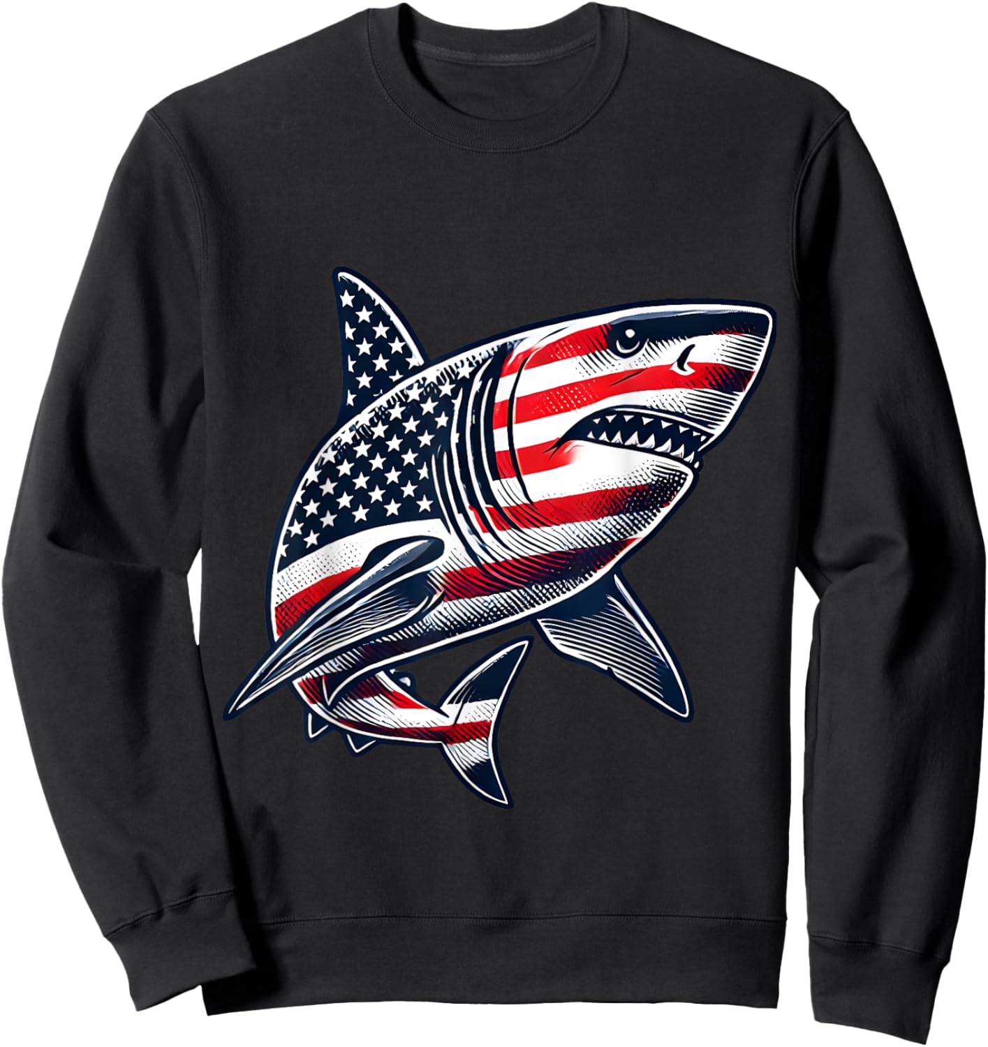Shark American Flag USA 4th of July Sweatshirt - Sweatshirt | Black