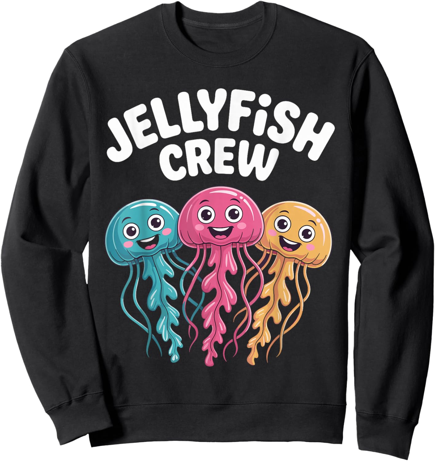 Jellyfish Crew Funny Cartoon Ocean Birthday Party Style Sweatshirt - Sweatshirt | Black