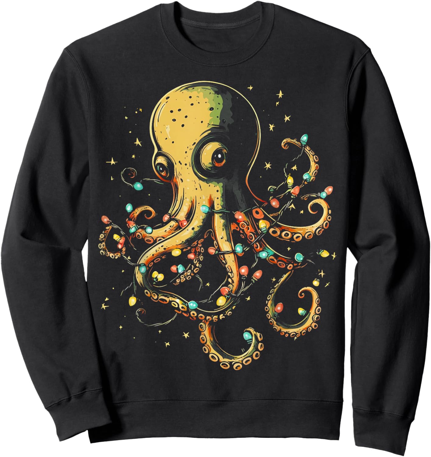 Christmas Lights Sea Octopus Marine Biology Ocean Animal Sweatshirt - Sweatshirt | Black