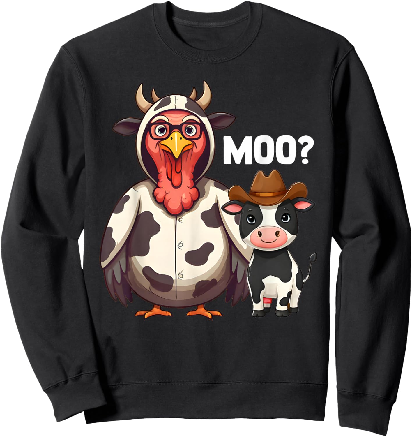 Turkey Moo Funny Thanksgiving - -Adults, Farmers - Black - Short Sleeve - - Cartoon Pattern - Thanksgiving Humorous Sweatshirt - Sweatshirt | Black