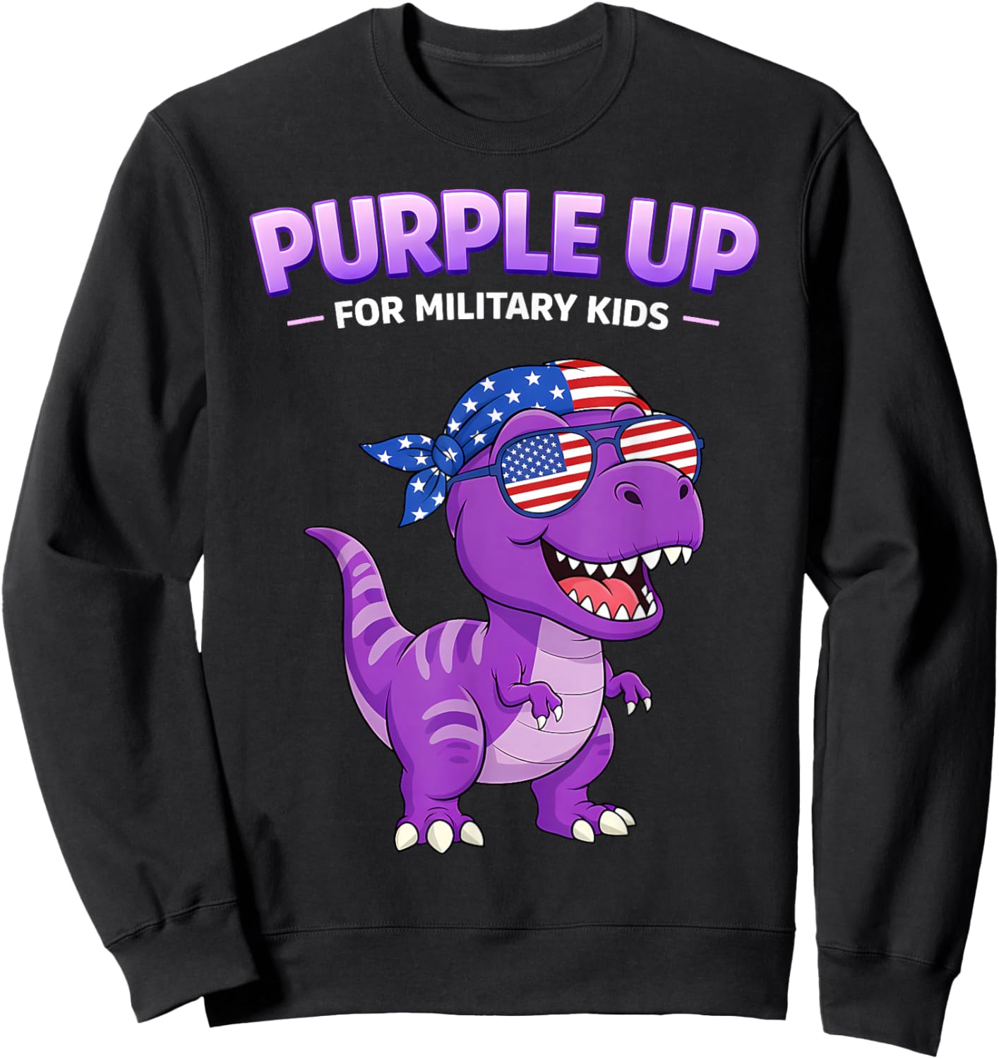 Purple Up for Military Kids Military Child Month Dinosaur Sweatshirt - Sweatshirt | Black