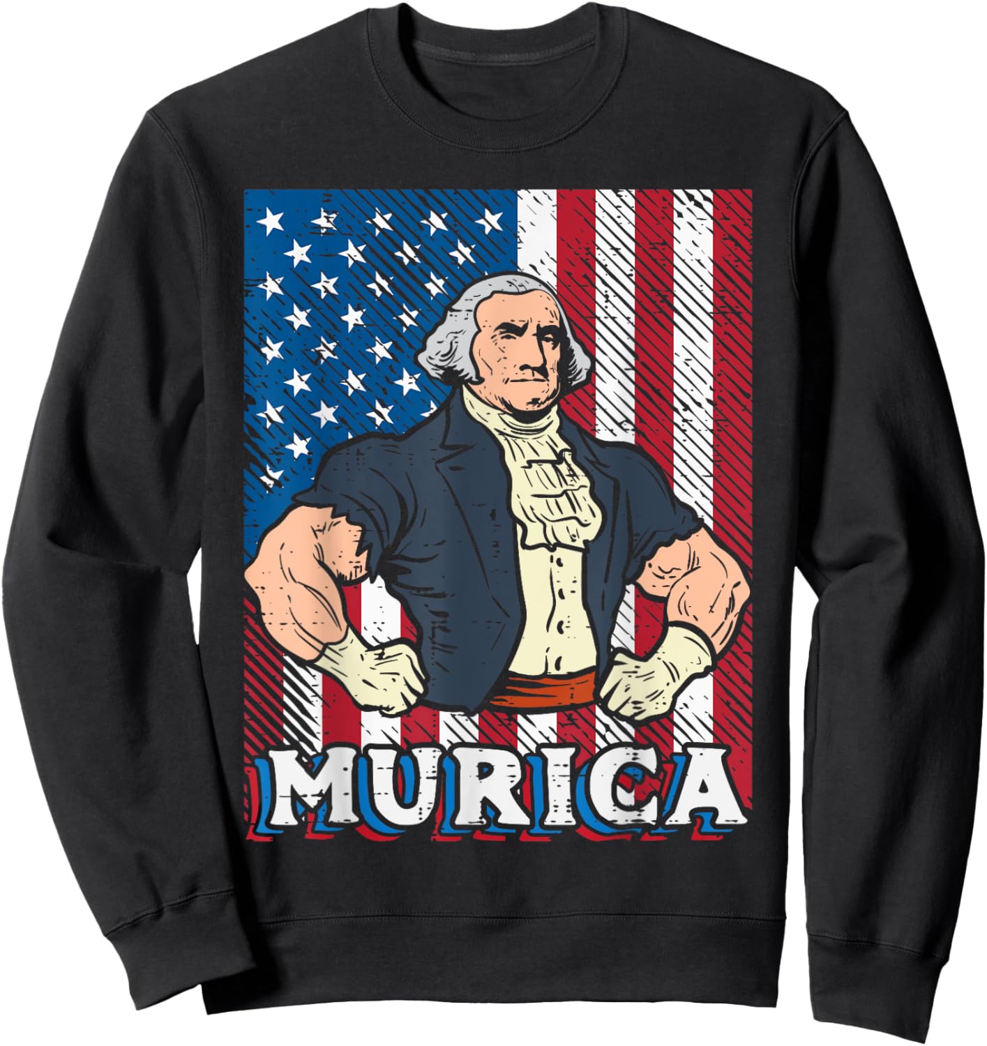 4th July Buff George Washington Murica Gym Patriot Men Women Sweatshirt - Sweatshirt | Black