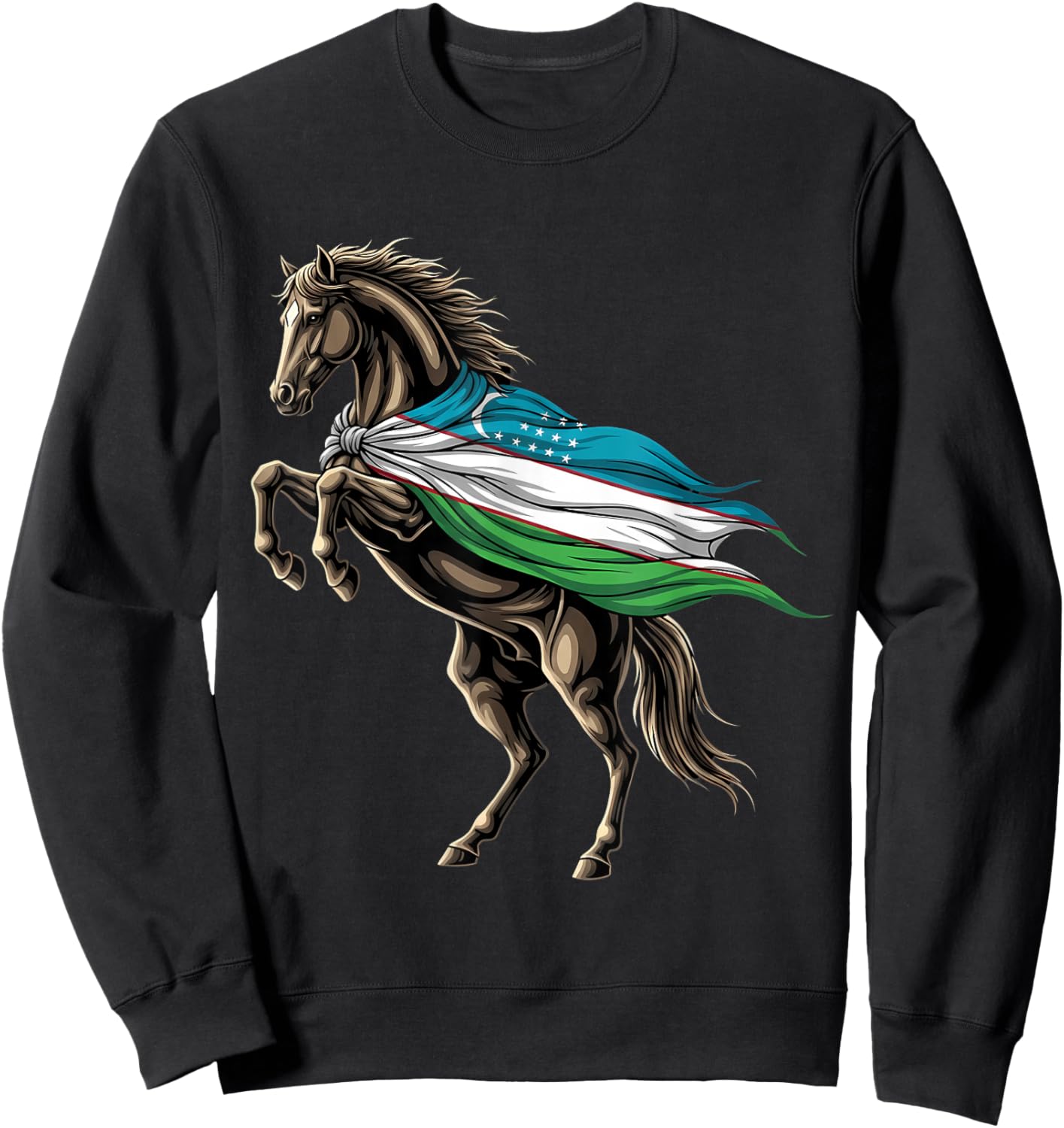 Uzbekistan Flag Horse Uzbek Roots Sweatshirt - Sweatshirt | Black