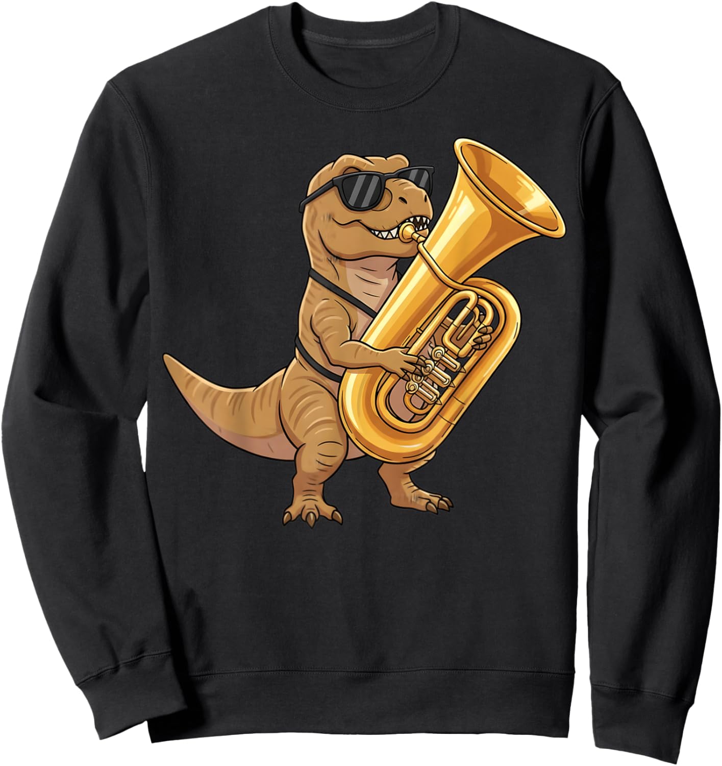 Cute Dinosaur Playing Tuba Music Musician Kids Boys T Rex Sweatshirt - Sweatshirt | Black