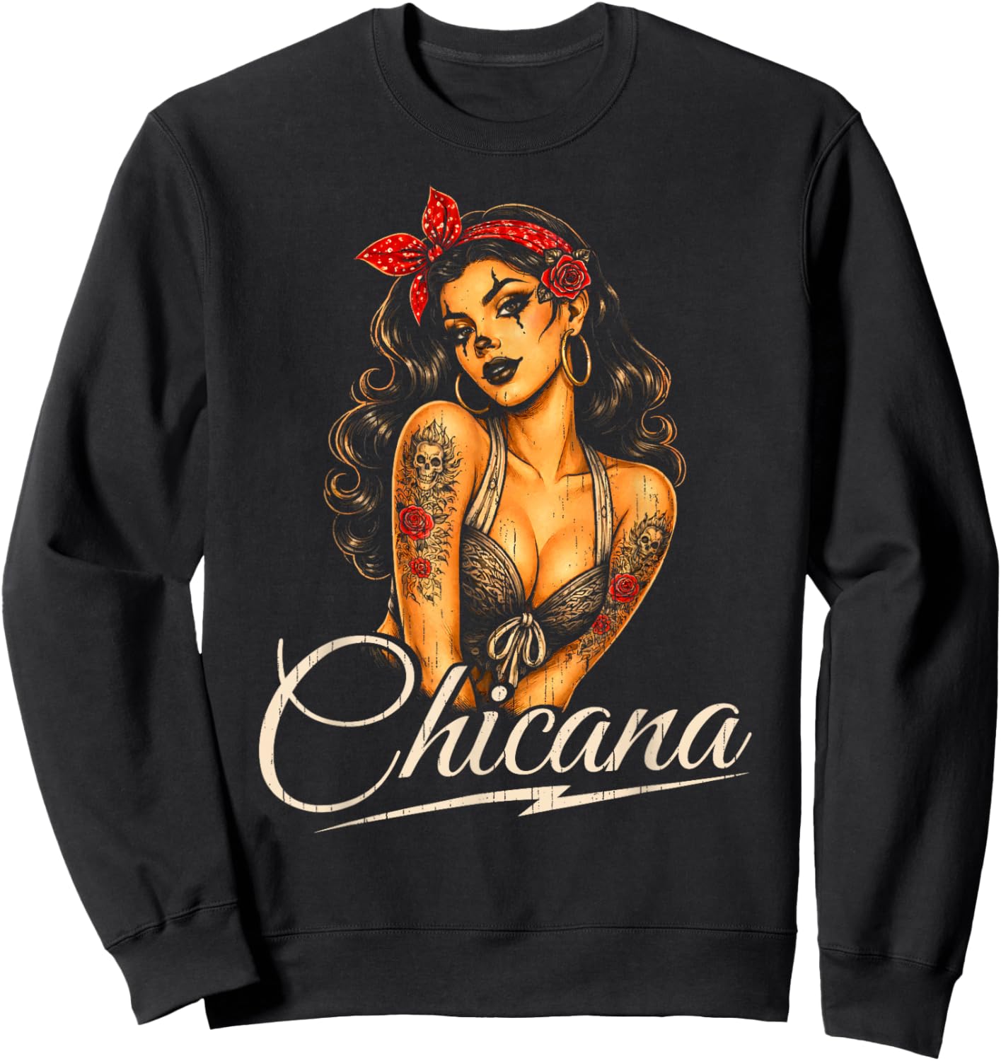 Chicana 80er Jahre Pin Up Girl Vintage Hot Latina Tattoo Sweatshirt - Sweatshirt | Black