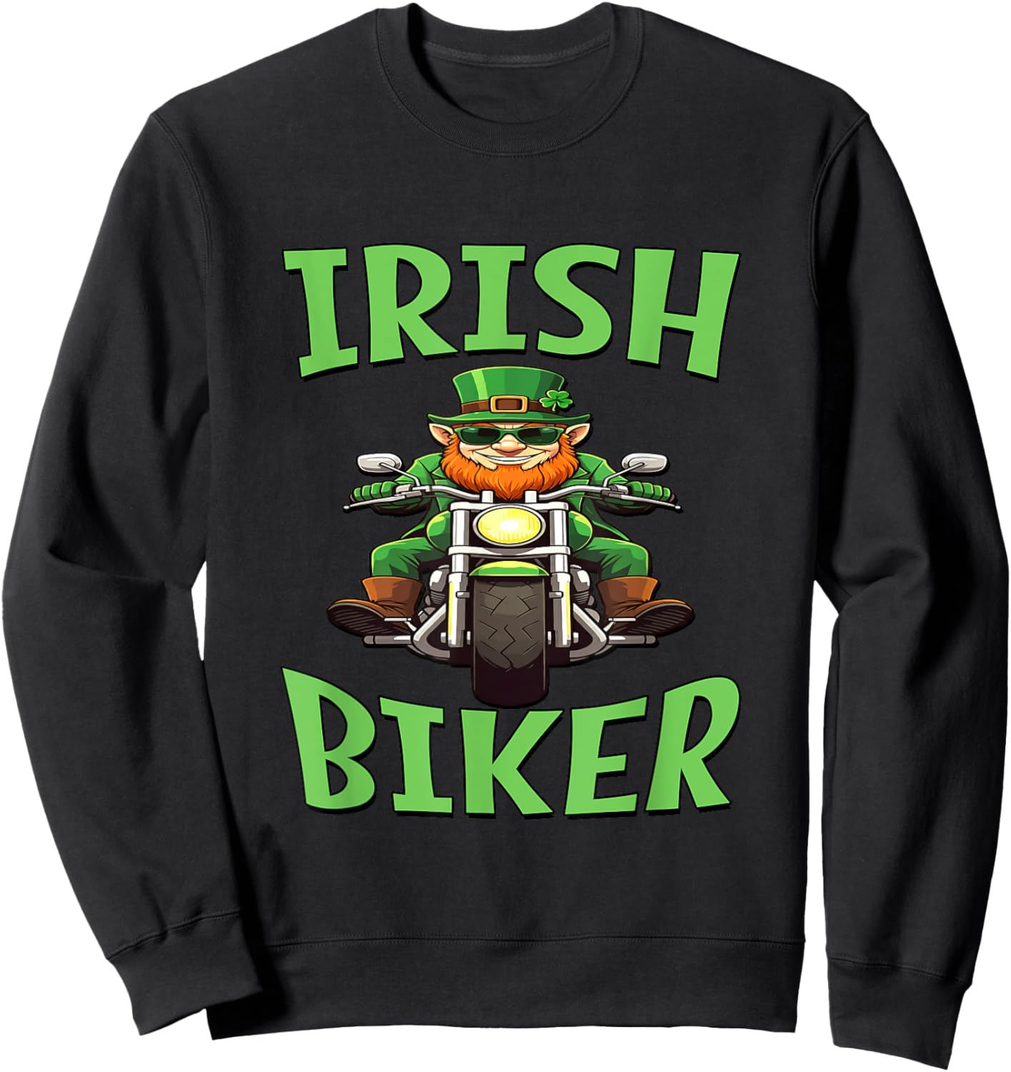 Irish Biker - Leprechaun On A Motorcycle Sweatshirt - Sweatshirt | Black