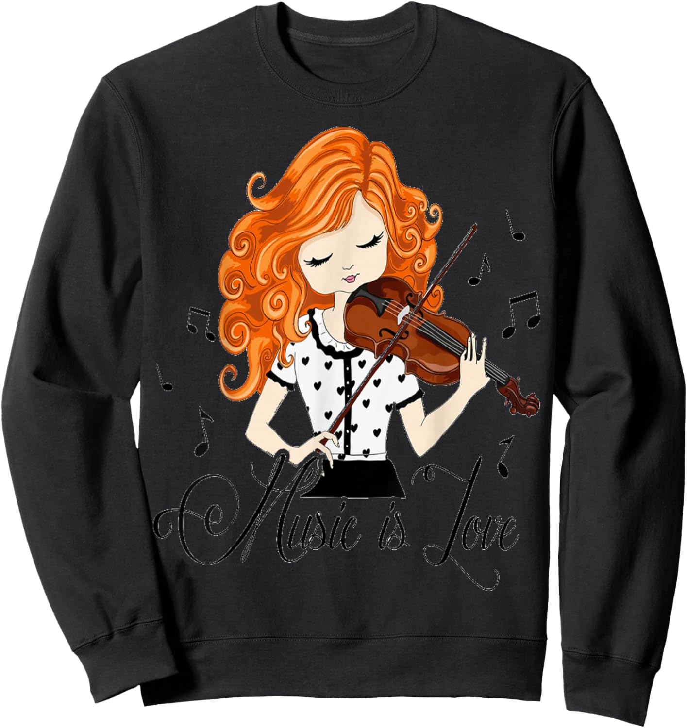 Violoniste Fille Dessin Animé Musique Classique Folk Sweatshirt - Sweatshirt | Black
