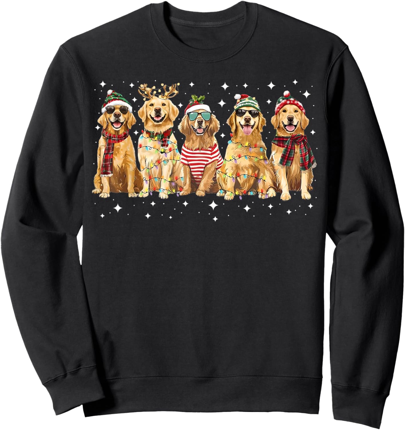 Golden Retriever Santa Christmas Lights Funny Xmas Dog Lover Sweatshirt - Sweatshirt | Black
