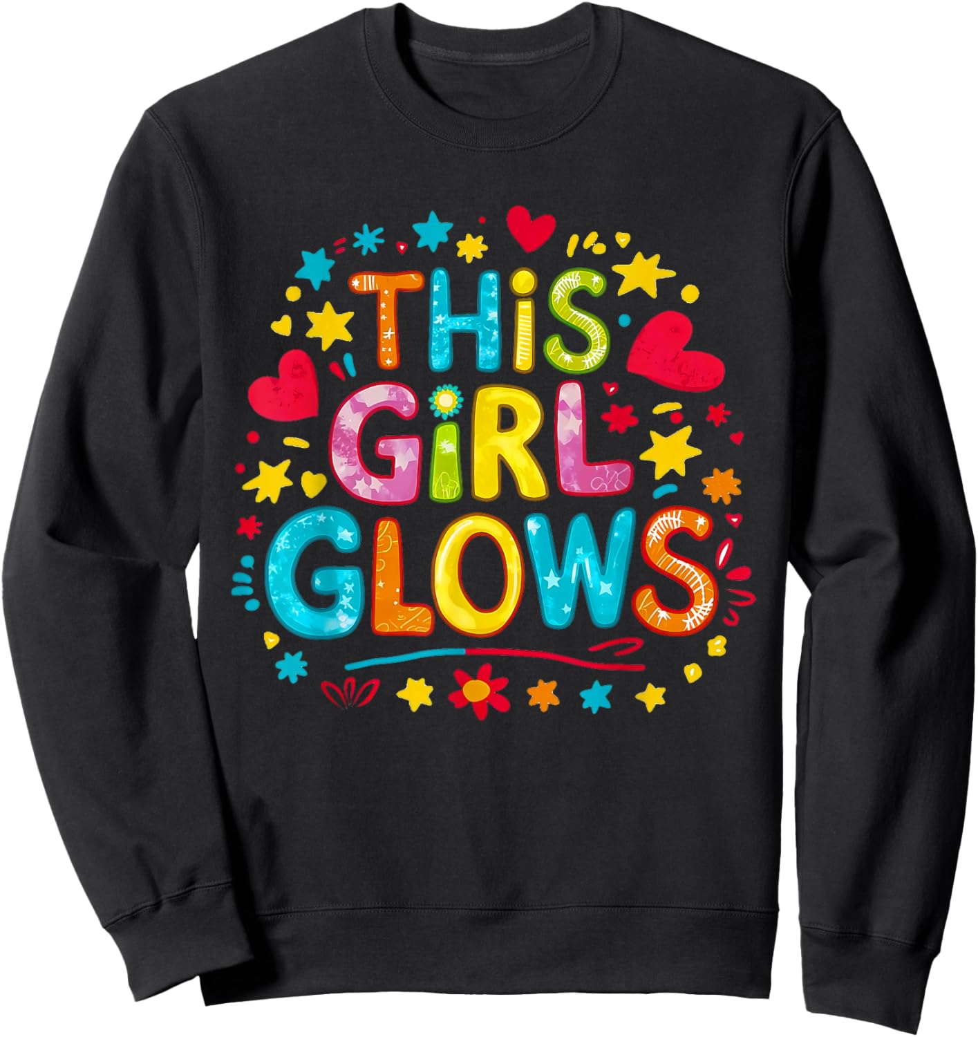 This Girl Glows & Girls Tie Dye 80s Themed Disco Sweatshirt - Sweatshirt | Black