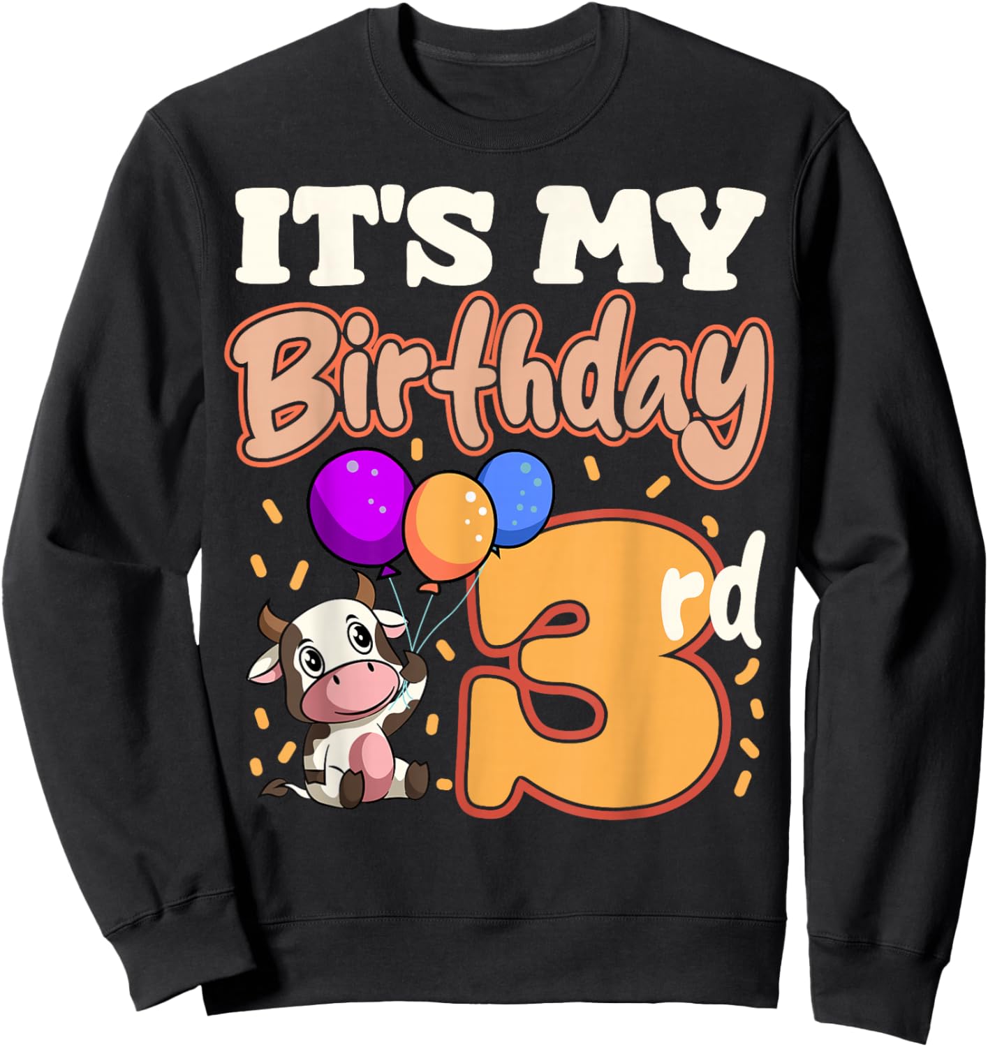 Cow 3rd Birthday Party Balloons Moo Farm Animal Vet Barn Sweatshirt - Sweatshirt | Black
