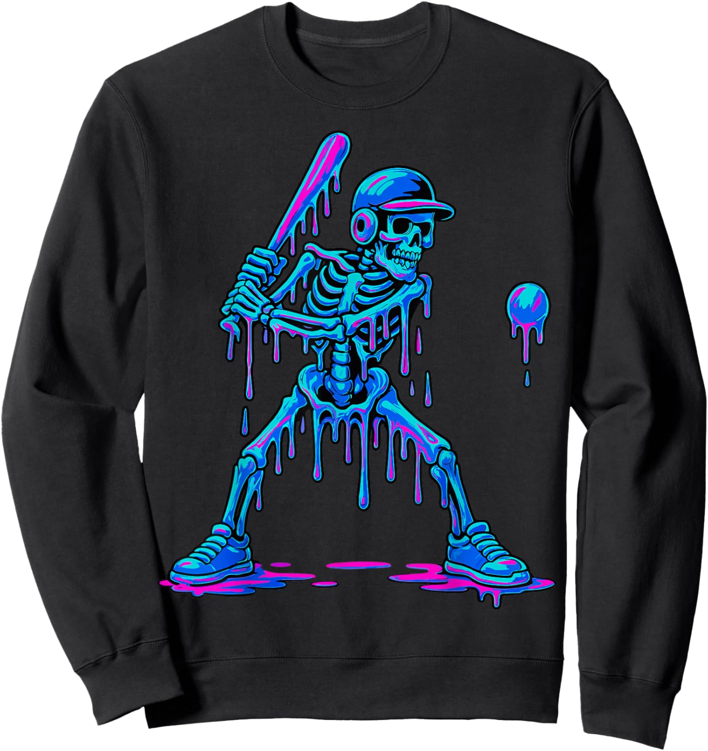 Halloween Drip Skeleton Batting Baseball Boys Sweatshirt - Sweatshirt | Black