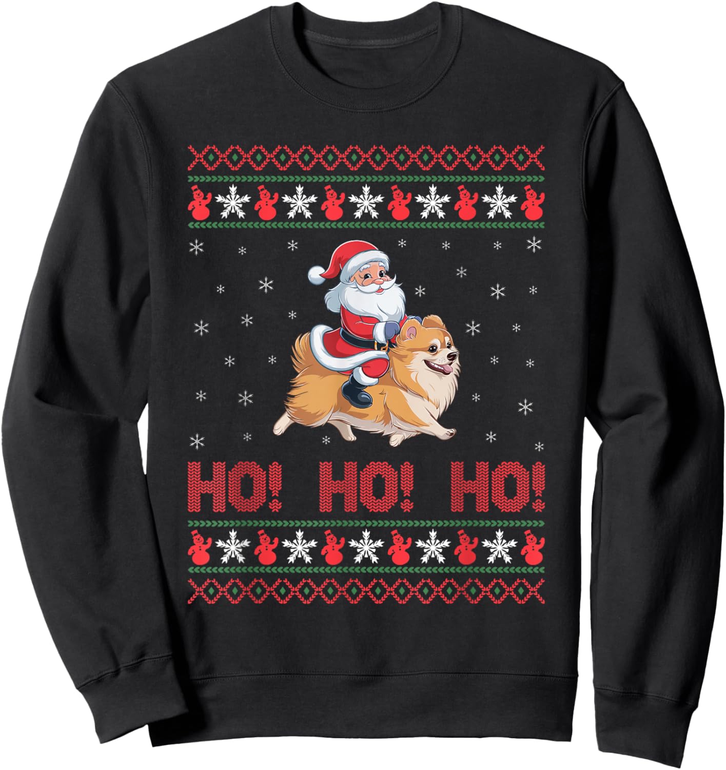 Ho Ho Ho Santa Riding Pomeranian Dog Ugly Christmas Sweater Men Women Kids Sweatshirt - Sweatshirt | Black