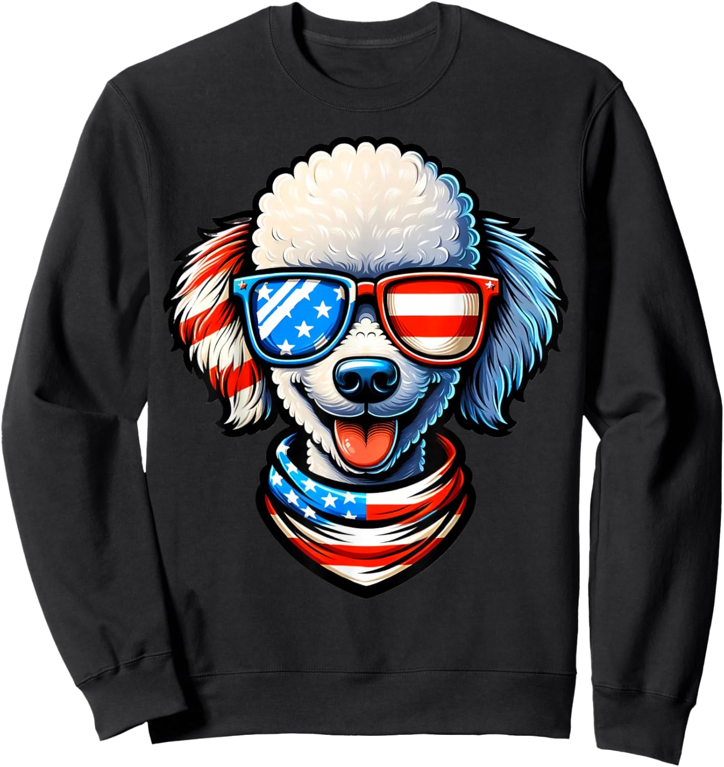 Poodle Dog Wearing USA Flag Sunglasses Patriotic 4th of July Sweatshirt - Sweatshirt | Black