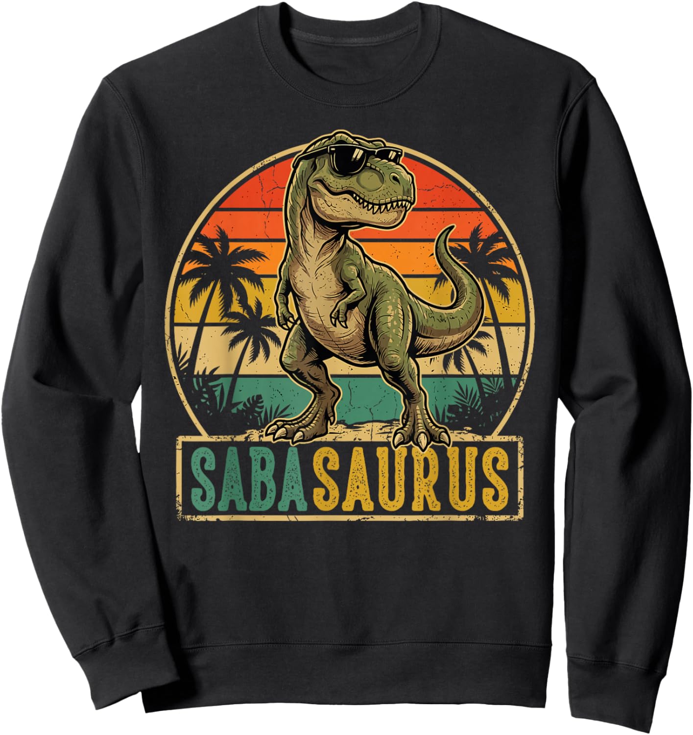 SABA Saurus Vintage T-Rex Dinosaur Fathers Day Sweatshirt - Sweatshirt | Black