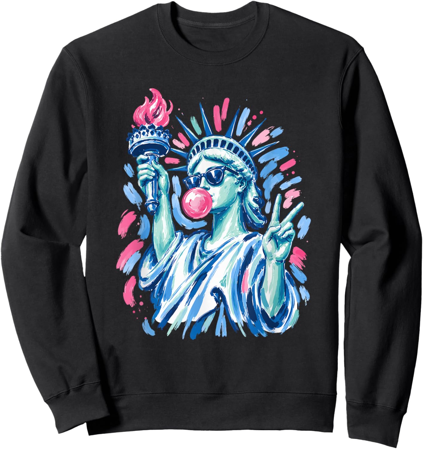 4th of July Preppy Statue of Liberty Blowing Bubble Gum Sweatshirt - Sweatshirt | Black