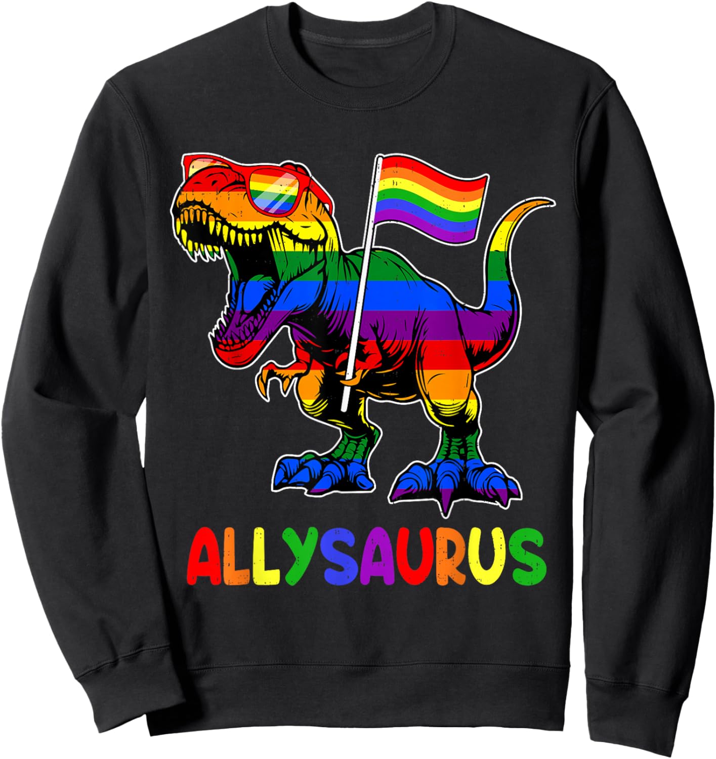 Dinosaur Rainbow Allysaurus LGBTQ Gay Pride Ally Men Kids Sweatshirt - Sweatshirt | Black