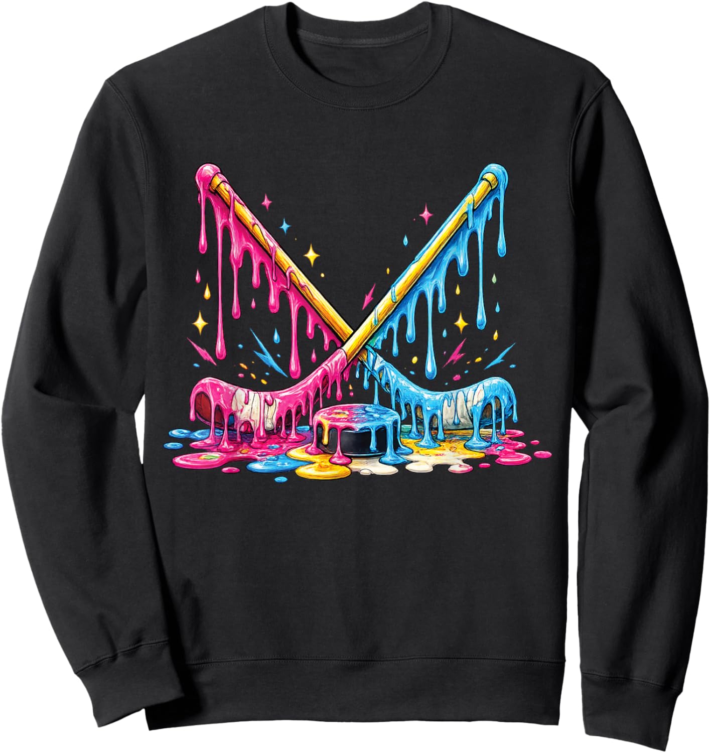 Hockey Ice Cream Drip Lax Boys Helmet Stick Sweatshirt - Sweatshirt | Black