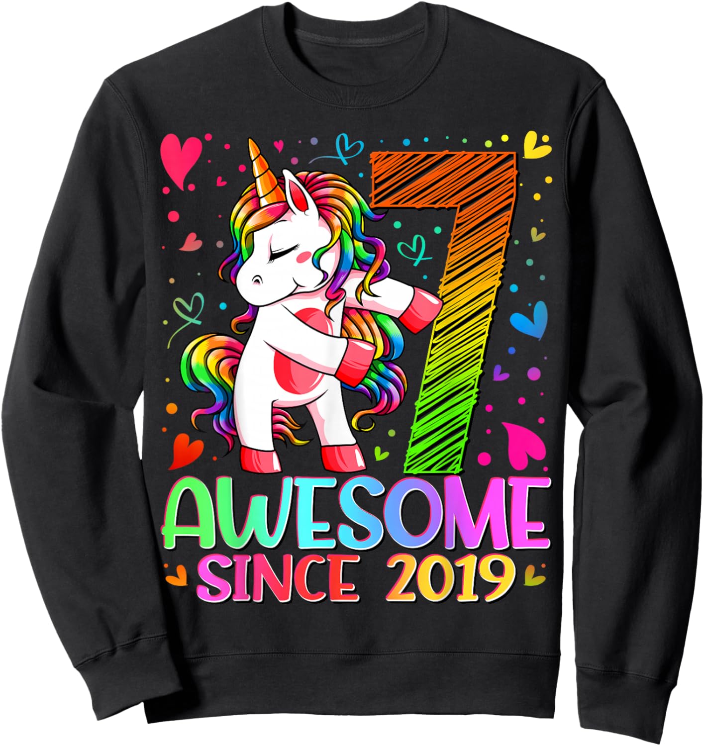 7th Birthday Shirt Girl 7 Year Old Gifts 7 Birthday Girl Sweatshirt - Sweatshirt | Black