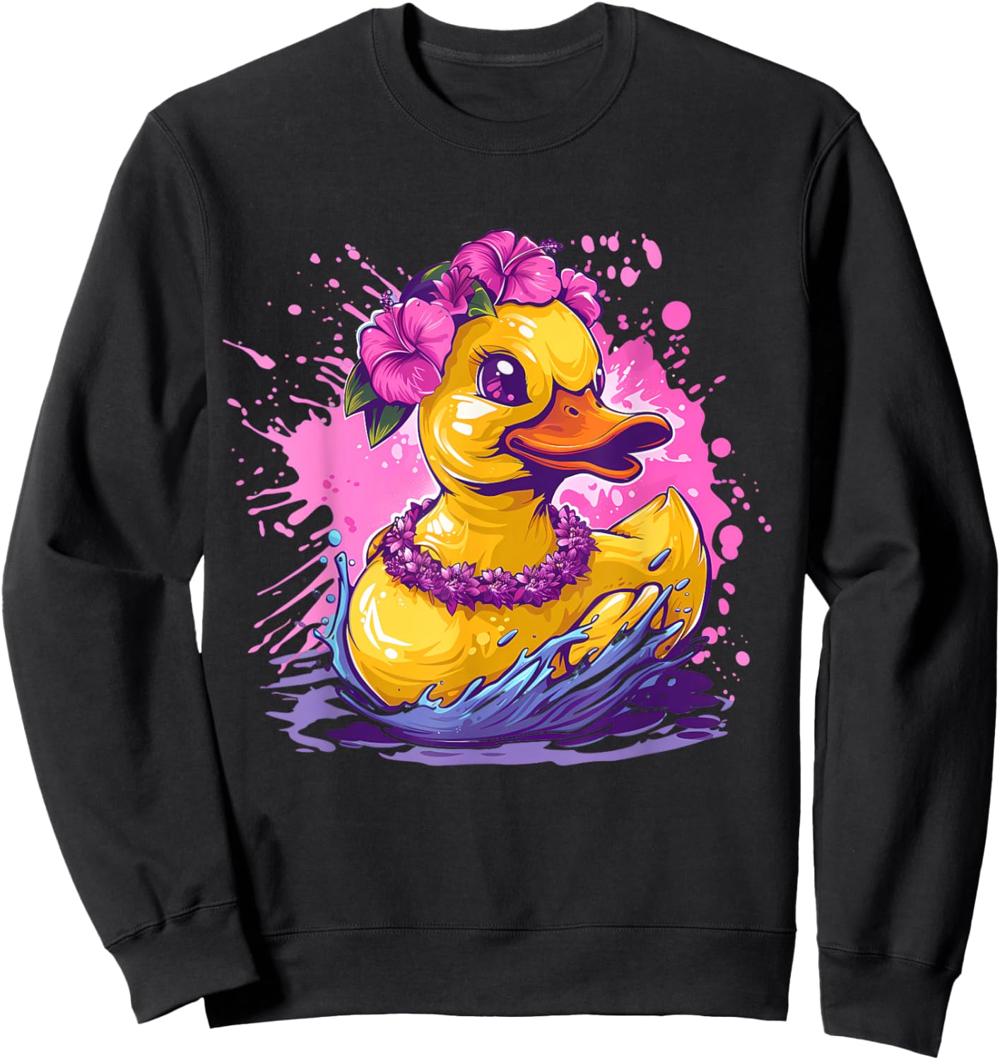 Rubber Duck Hawaiian Hawaii Watercolor Rubber Duckling Sweatshirt - Sweatshirt | Black