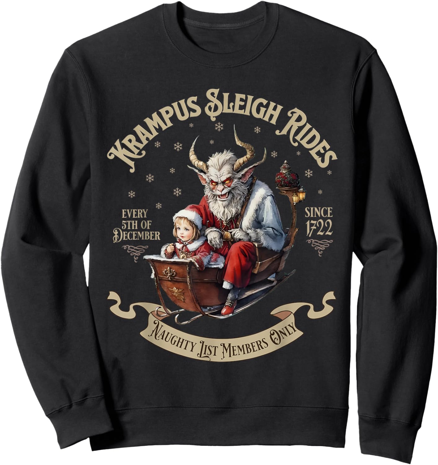 Funny Vintage Krampus Sleigh Rides Spooky Christmas Season Sweatshirt - Sweatshirt | Black