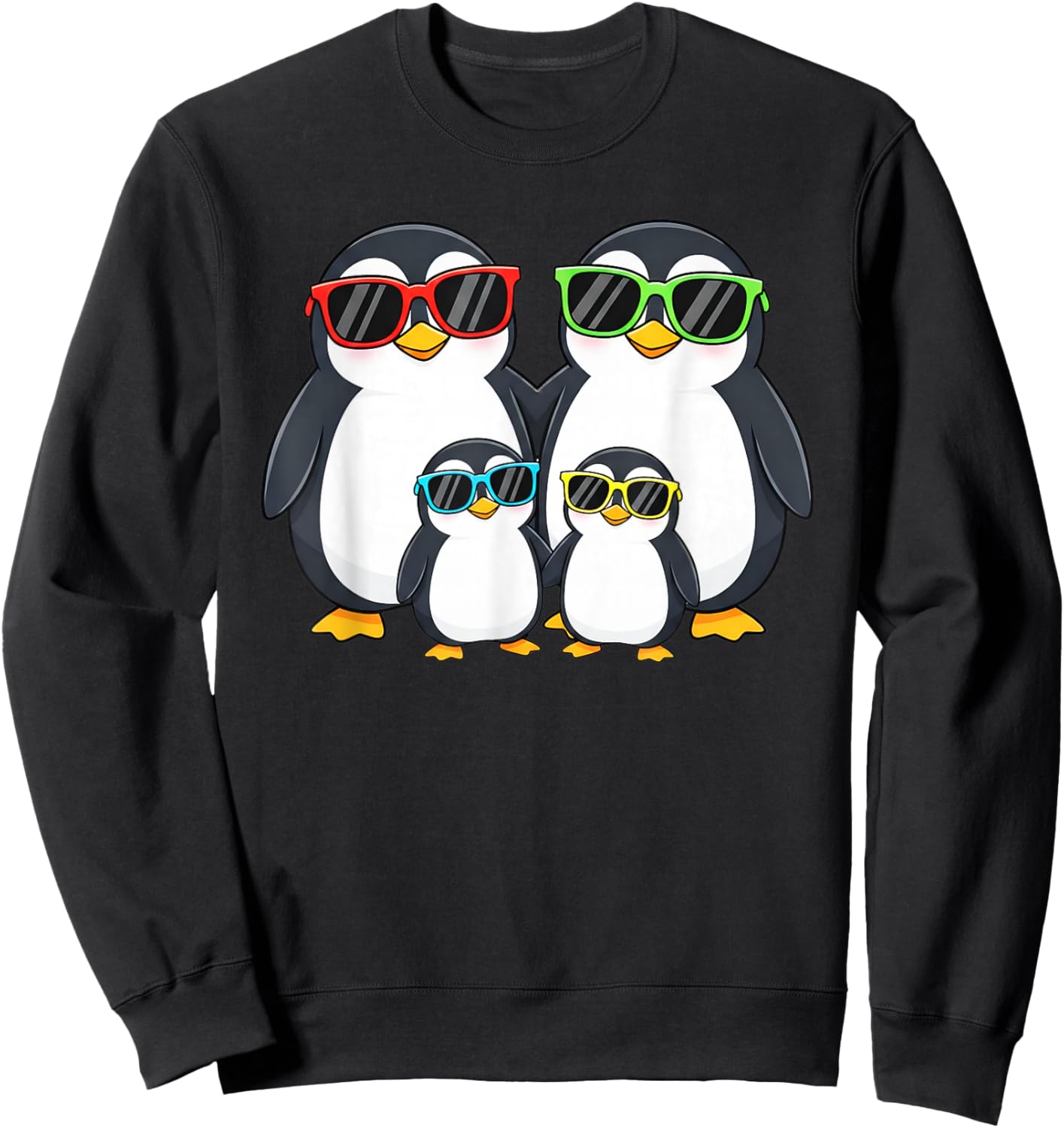 Penguin Family Sunglasses Graphic Aquatic Bird Lover Penguin Sweatshirt - Sweatshirt | Black
