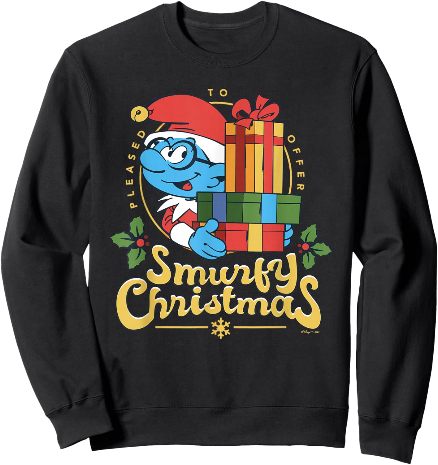 The Smurfs Smurfy Christmas With Brainy Smurf Sweatshirt - Sweatshirt | Black