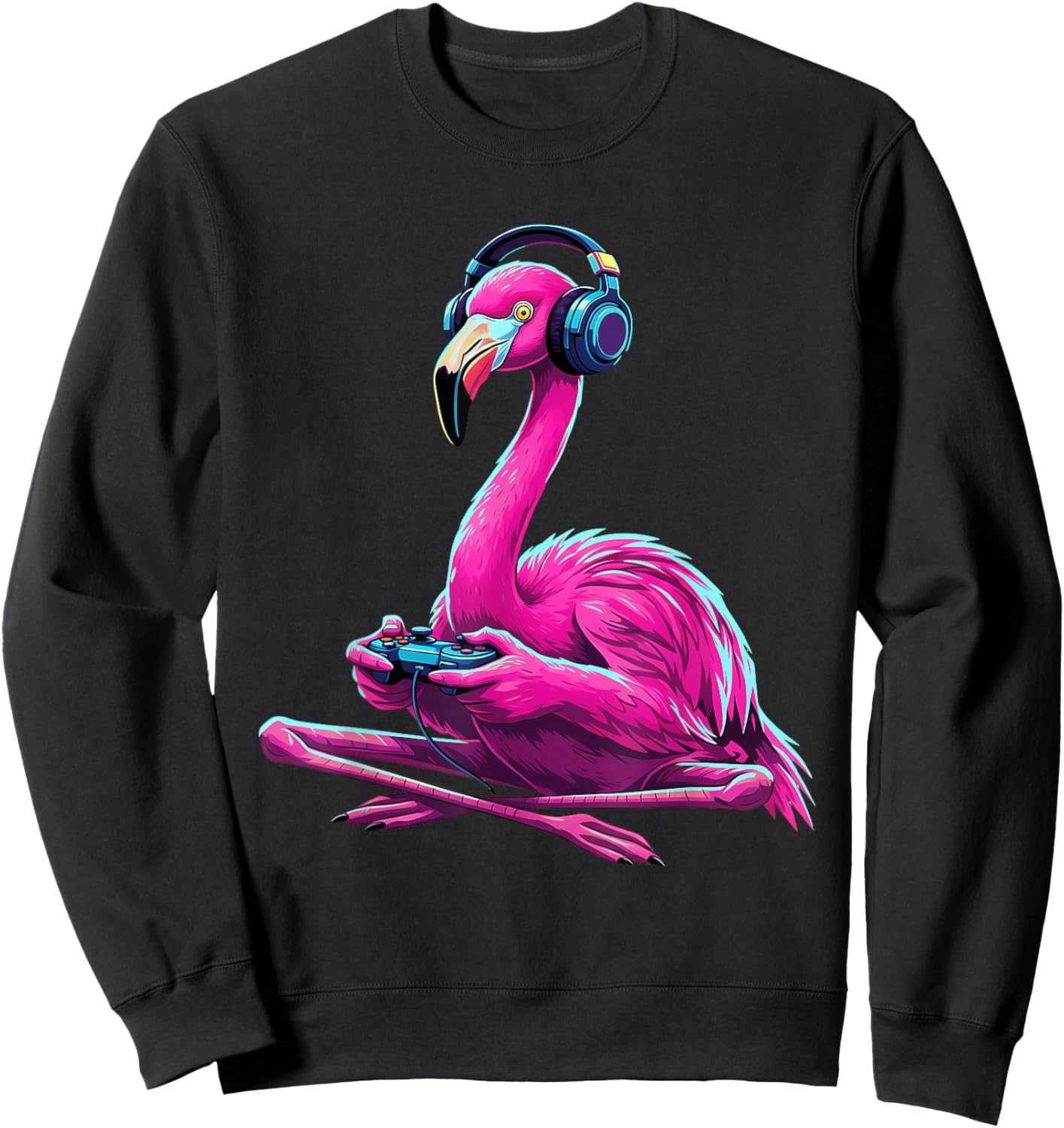Flamingo Gaming Animal Video Games Funny Flamingo Sweatshirt - Sweatshirt | Black