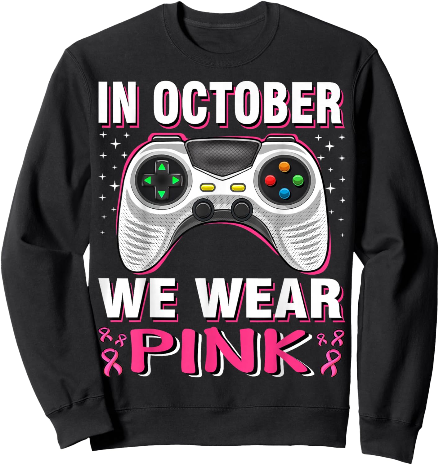 In October We Wear Pink Breast Cancer Gaming Kids Boys Youth Sweatshirt - Sweatshirt | Black