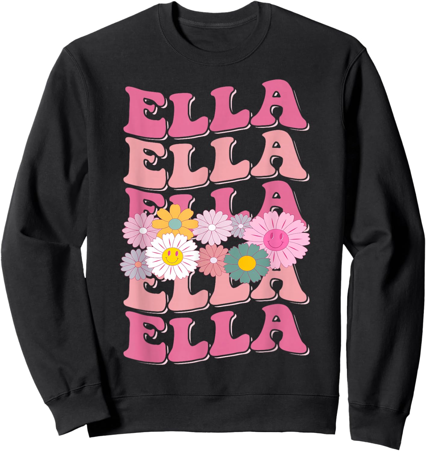 Girl Retro Ella First Name Personalized Groovy 80's Sweatshirt - Sweatshirt | Black