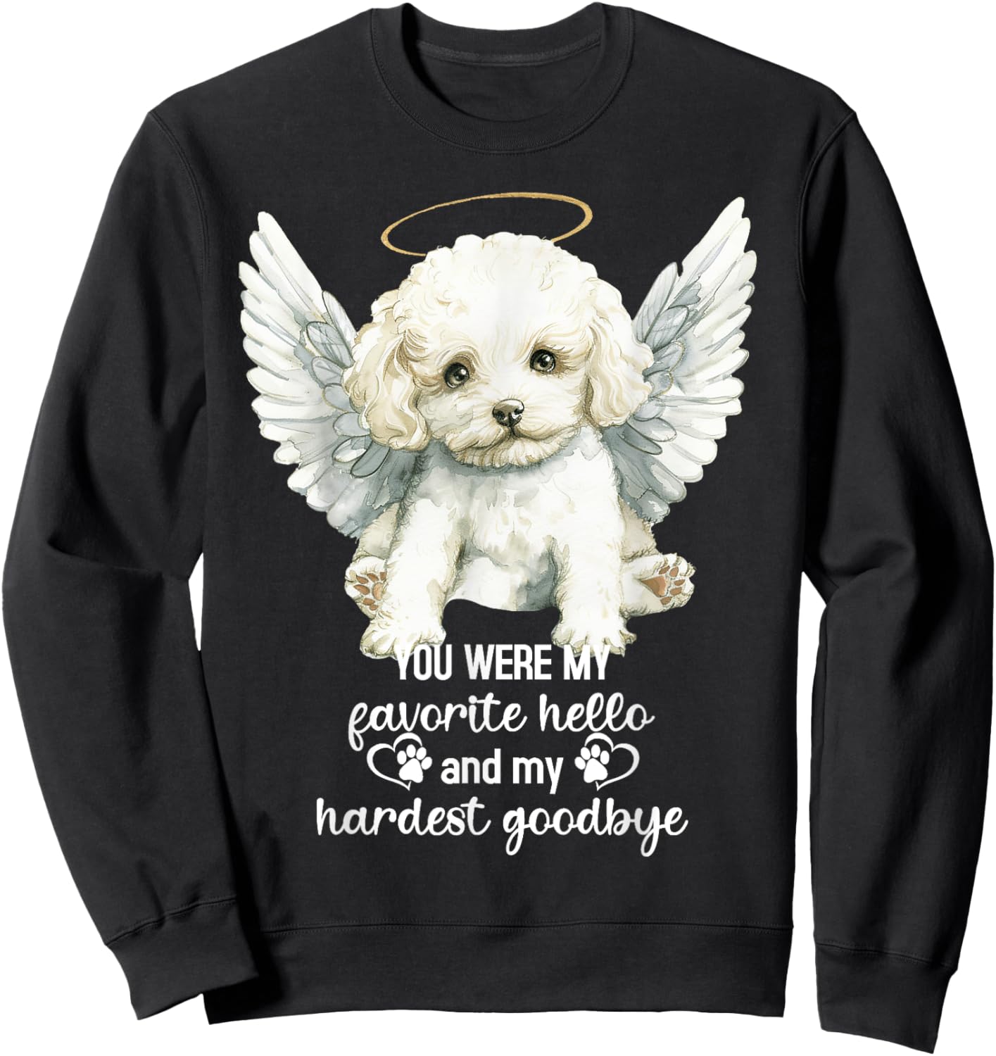 Bichon Frise Dog Memorial Angel Paw Prints Wings Pet Loss Women Kids Sweatshirt - Sweatshirt | Black
