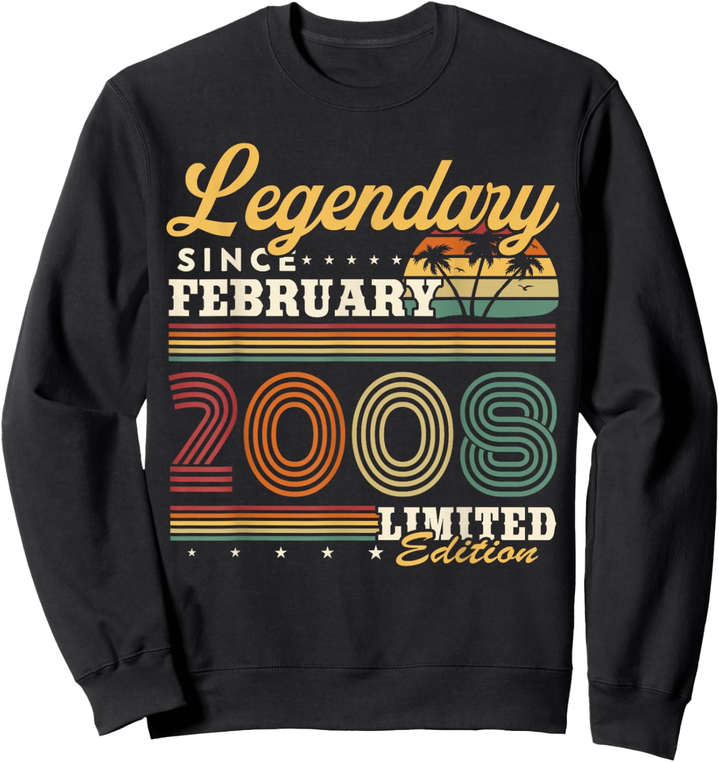 Vintage Birthday Gift 18 Years Born in February 2008 Sweatshirt - Sweatshirt | Black