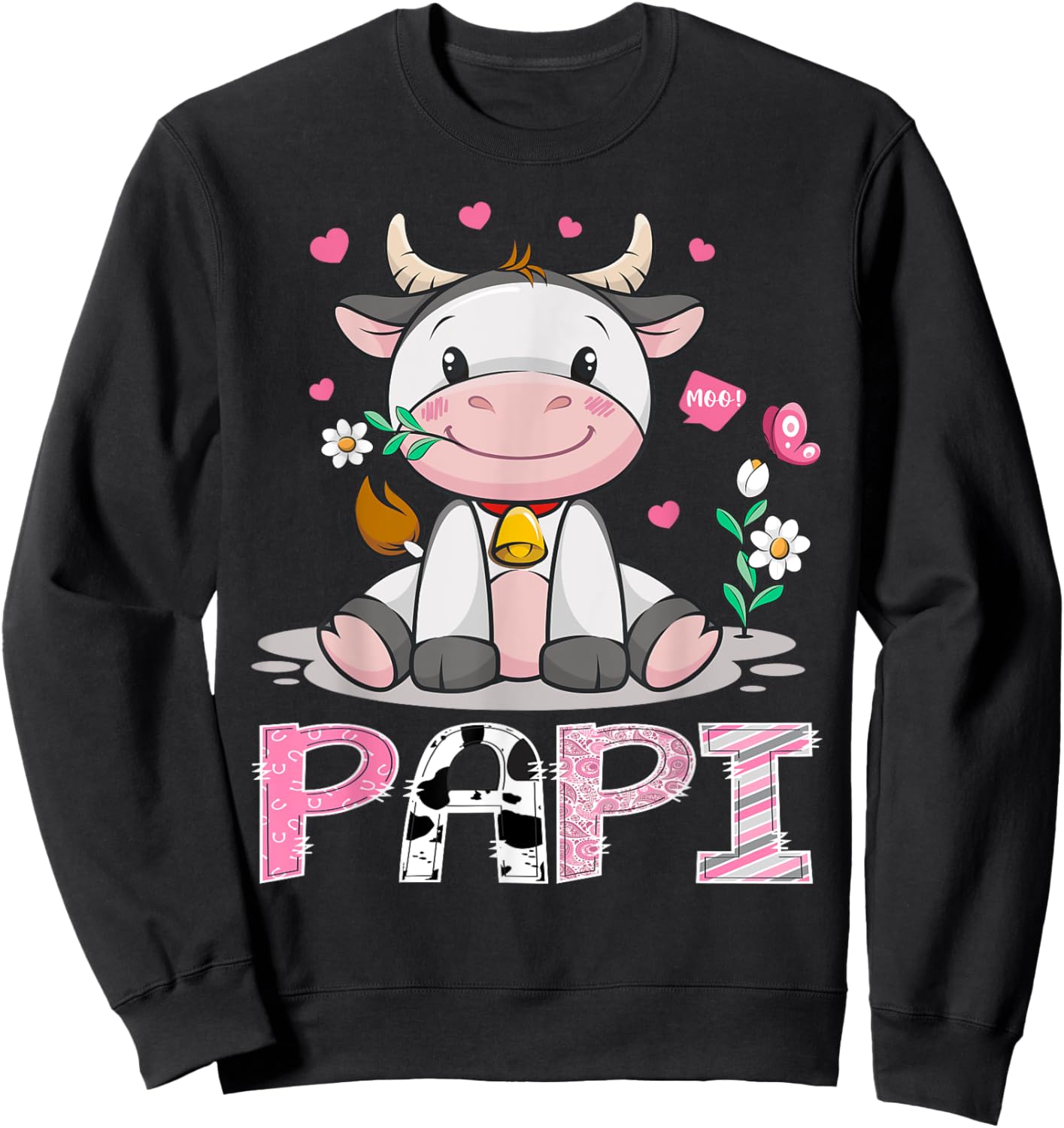Papi Cute Cow Moo Farmer Birthday Family Matching Sweatshirt - Sweatshirt | Black