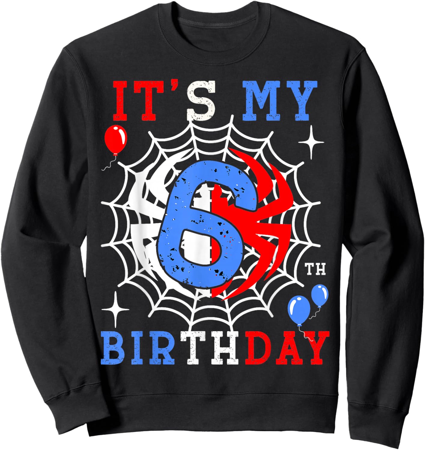 6th Birthday Spider-Theme 6th Birthday Spider Web Kids Boys Sweatshirt - Sweatshirt | Black
