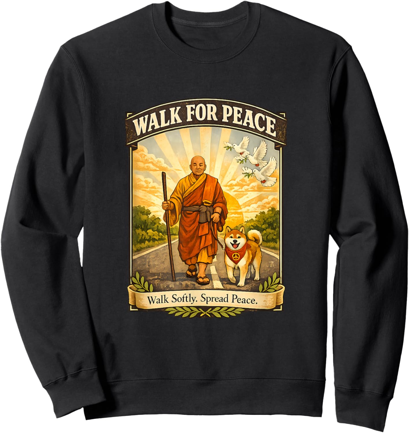 Walk for Peace Zen Monk and Aloka Sweatshirt - Sweatshirt | Black