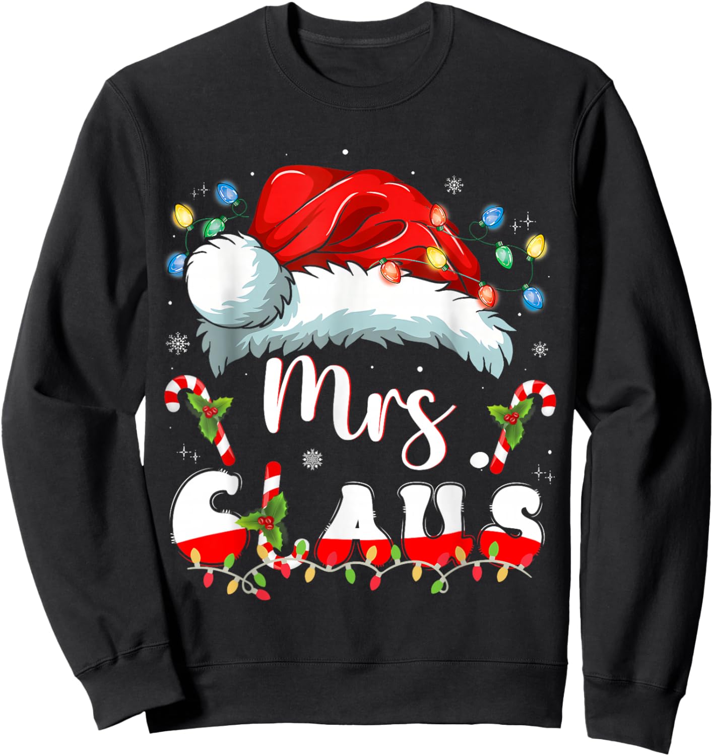 Mr and Mrs Claus Couples Matching Christmas Pajamas Santa Sweatshirt - Sweatshirt | Black