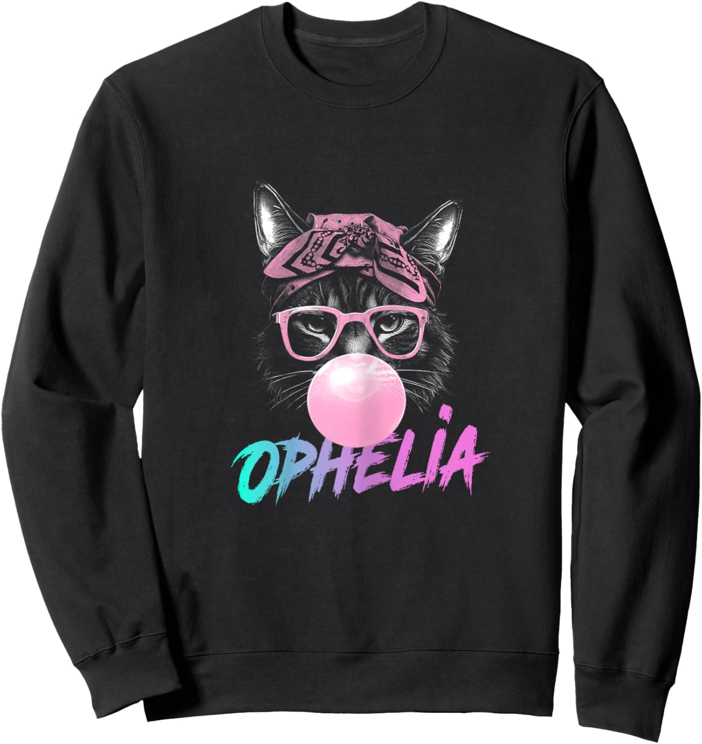 OPHELIA - Adorable girl name with cute Cat Sweatshirt - Sweatshirt | Black