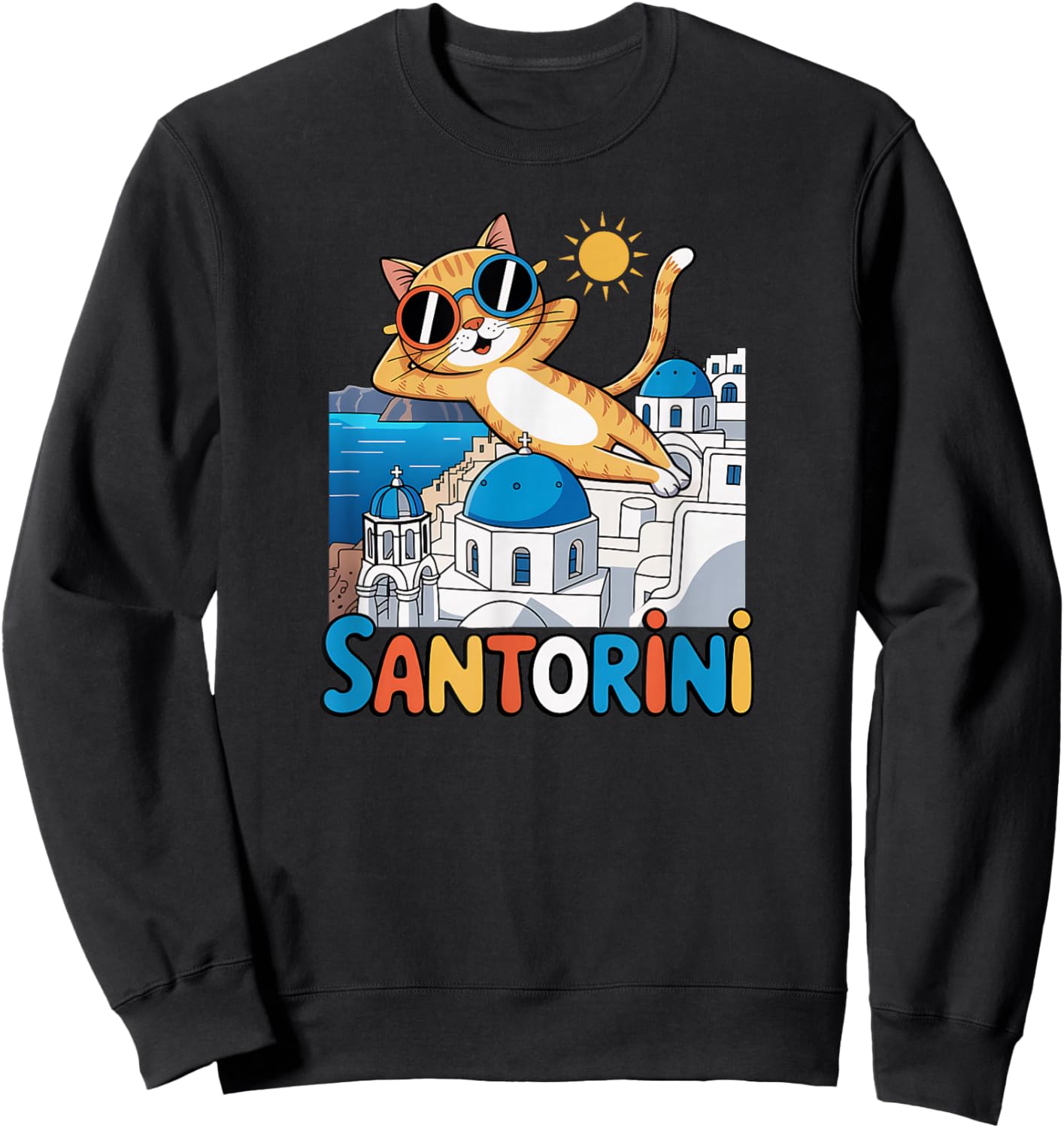 Santorini Greece Souvenir/Cat Santorini Sweatshirt - Sweatshirt | Black