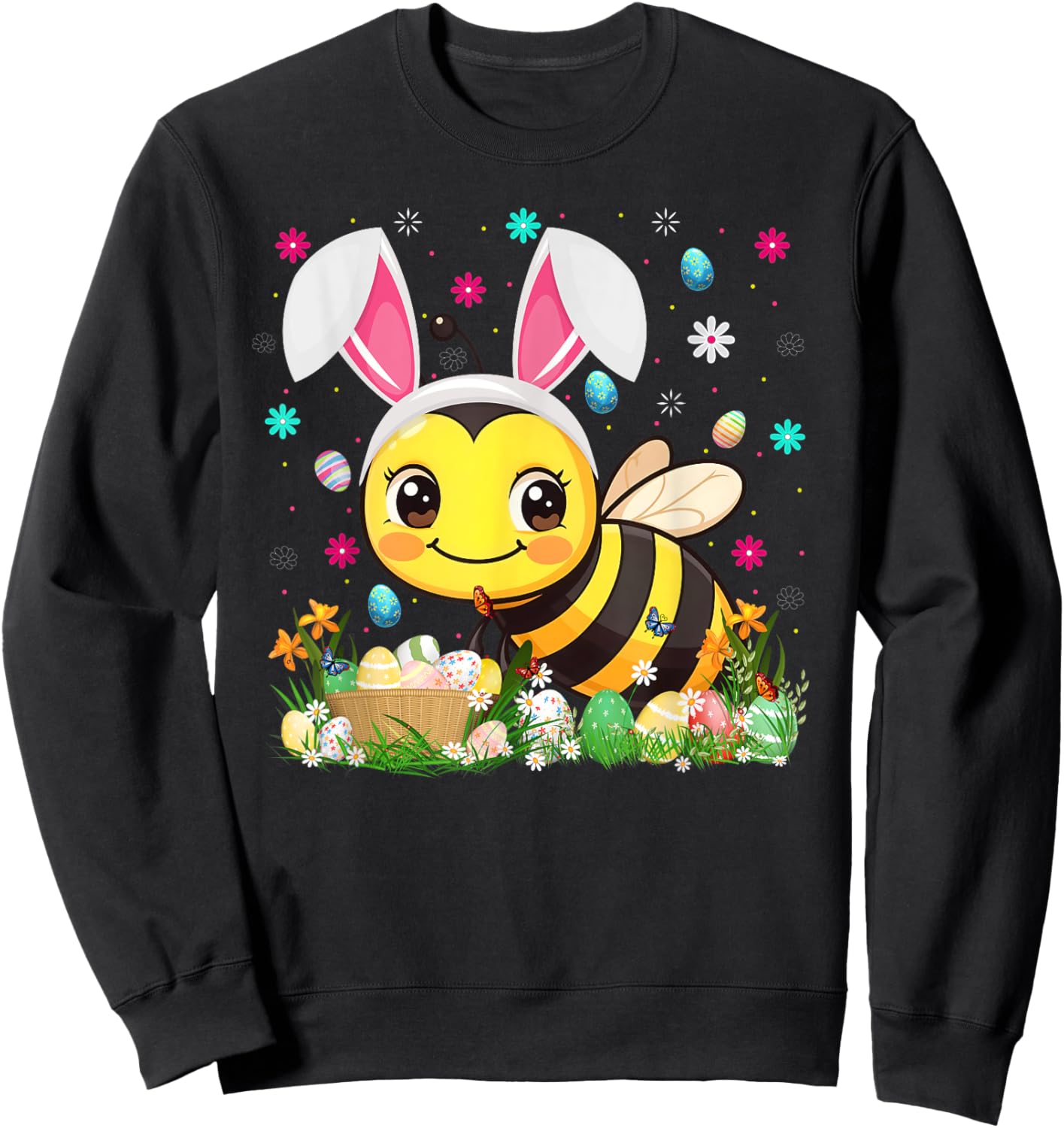 Bumble Bees Easter Egg Hunt Bunny Ear Bumble Bees Easter Sweatshirt - Sweatshirt | Black