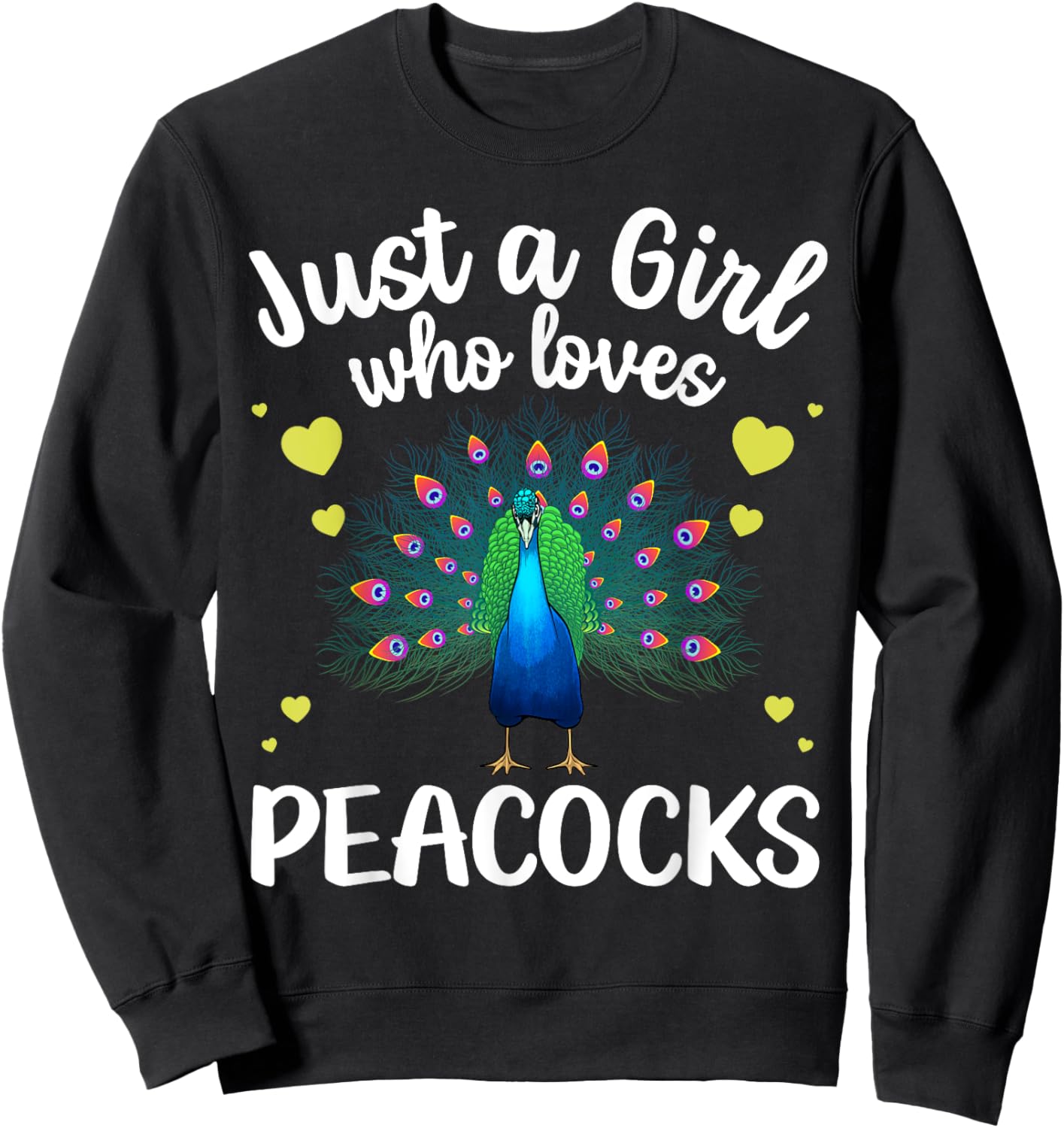 Funny Peacock Design Girls Kids Bird Peacock Lover Sweatshirt - Sweatshirt | Black