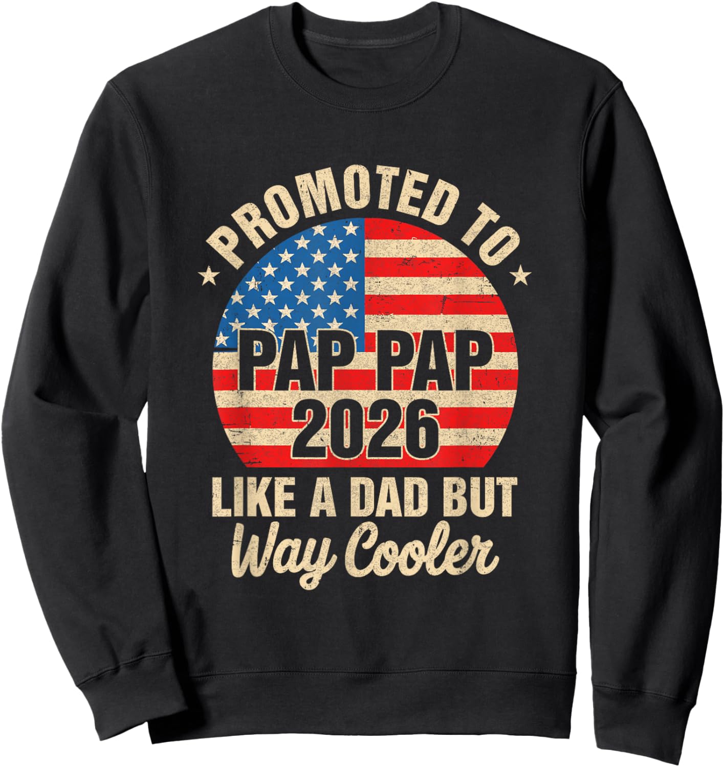 Promoted to Pap Pap Est 2026 Soon to Be New Grandad Us Flag Sweatshirt - Sweatshirt | Black