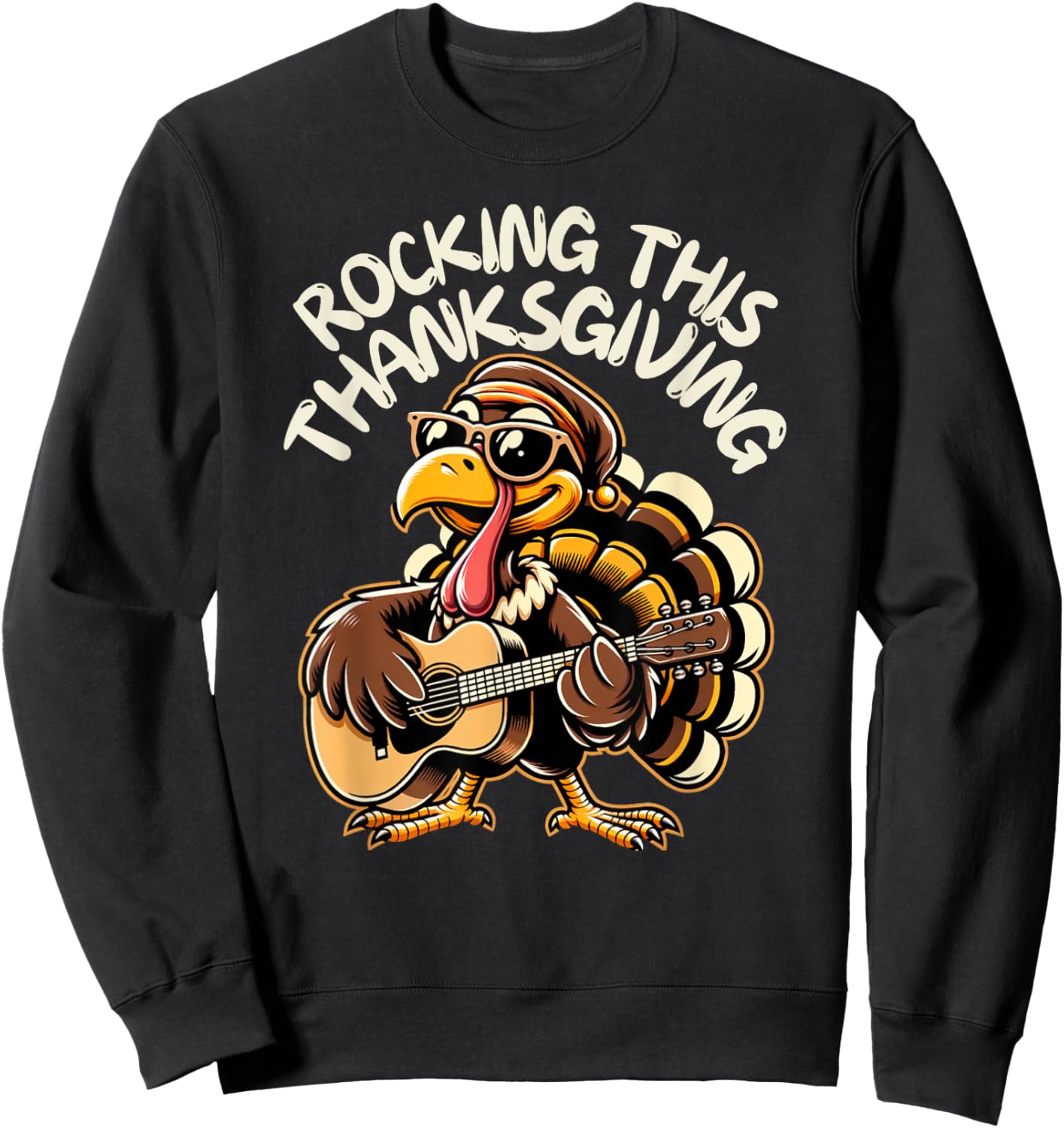 Funny Saying Turkey Playing Guitar Thanksgiving Music Lovers Sweatshirt - Sweatshirt | Black