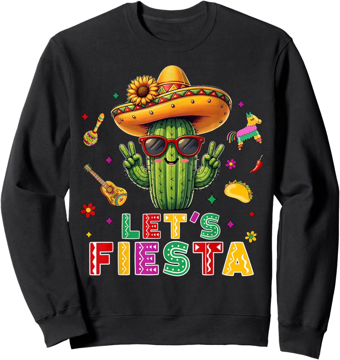 Cinco De Mayo Mexican Cactus Funny Lets Fiesta Party Women Sweatshirt - Sweatshirt | Black