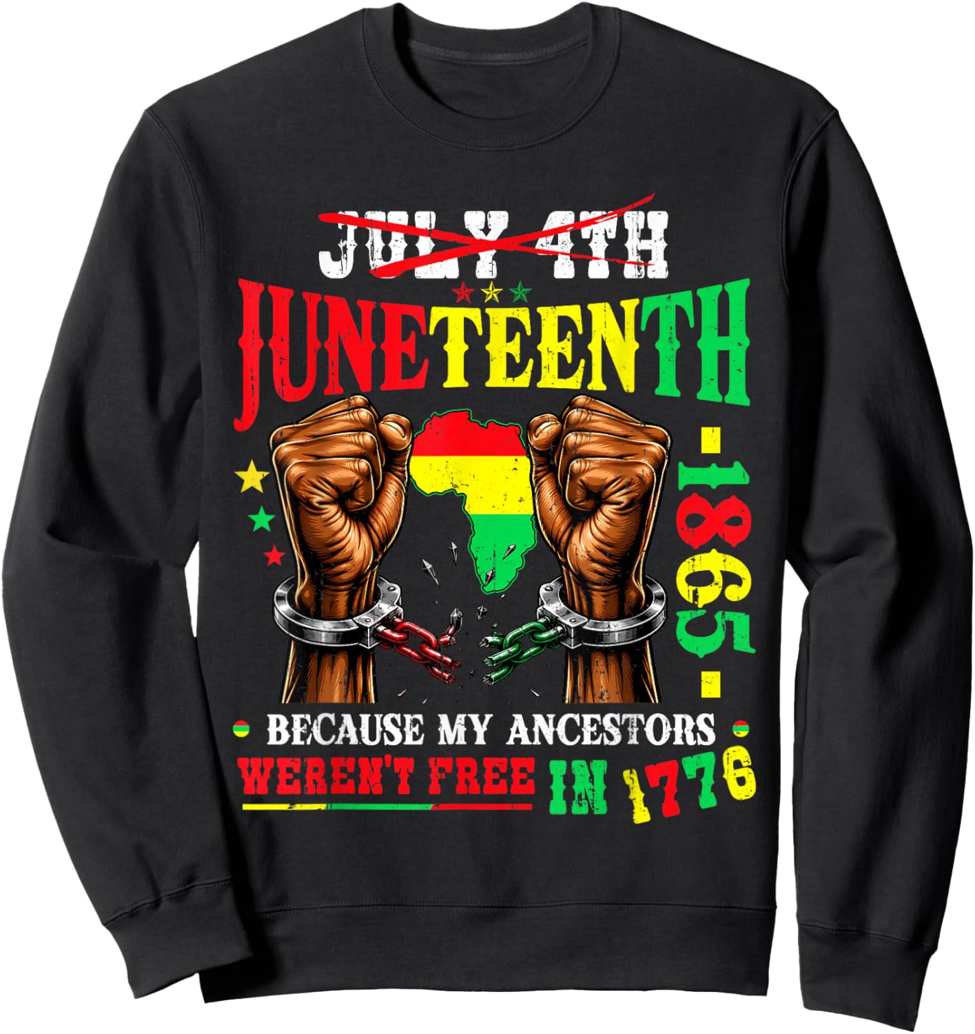 Juneteenth 1865 Afro African American 4th of July Men Women Sweatshirt - Sweatshirt | Black