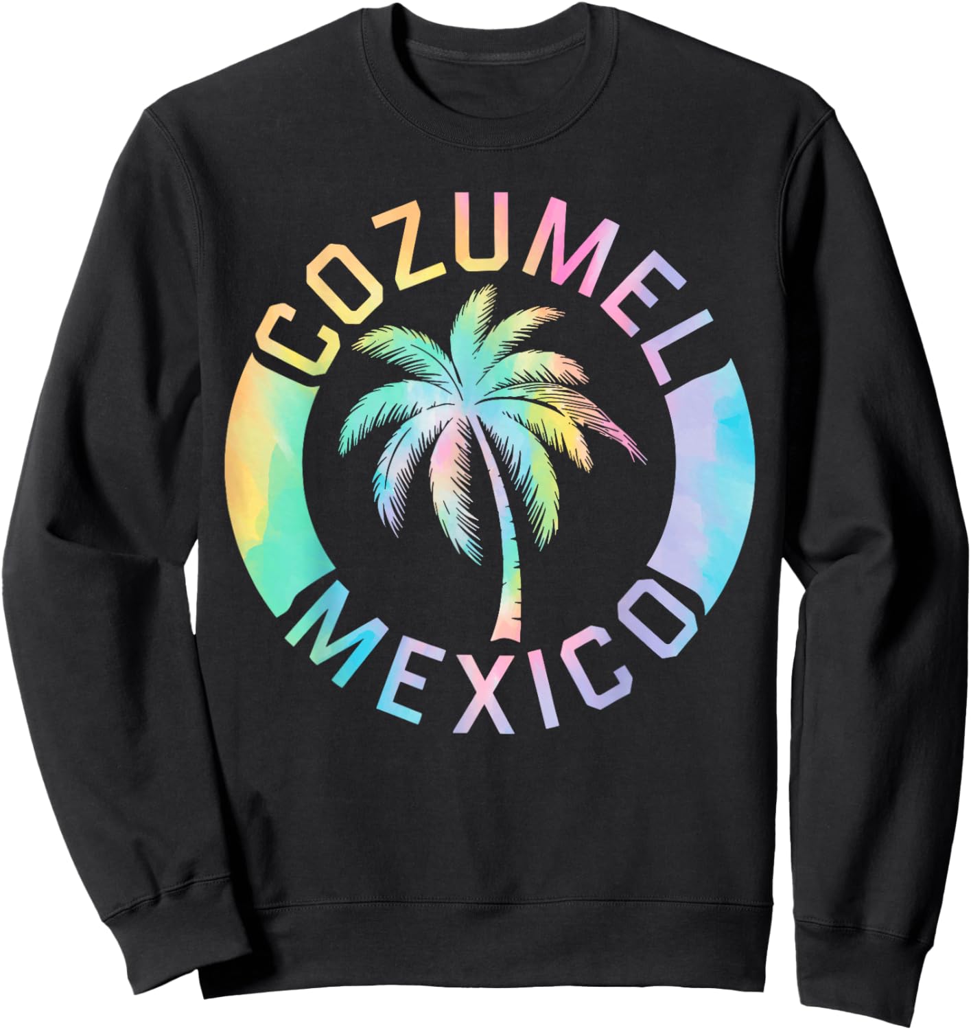 Cozumel Mexico Tie Dye Palm Tree Summer Vacation Matching Sweatshirt - Sweatshirt | Black