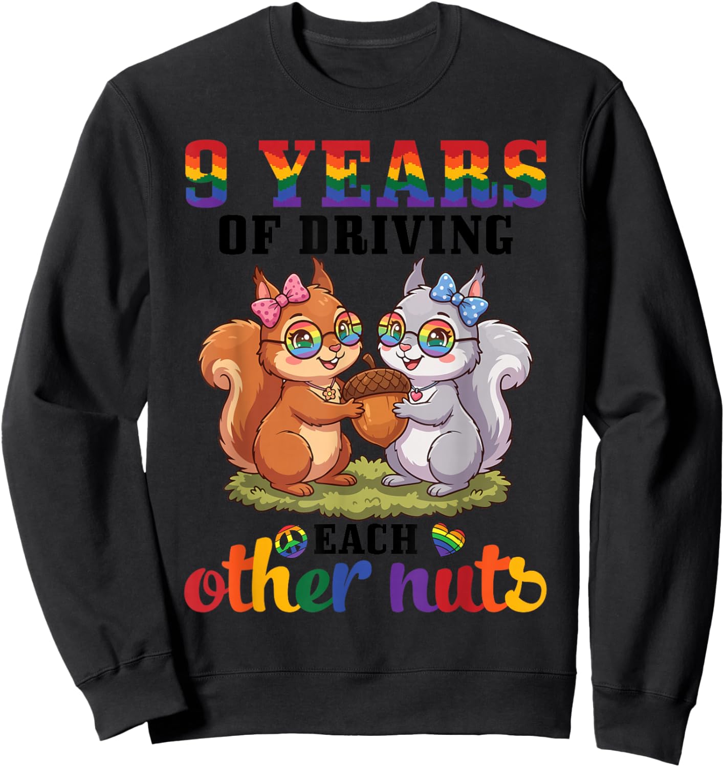 Squirrel Couple Anniversary 9 Years Driving Each Other Nuts Sweatshirt - Sweatshirt | Black