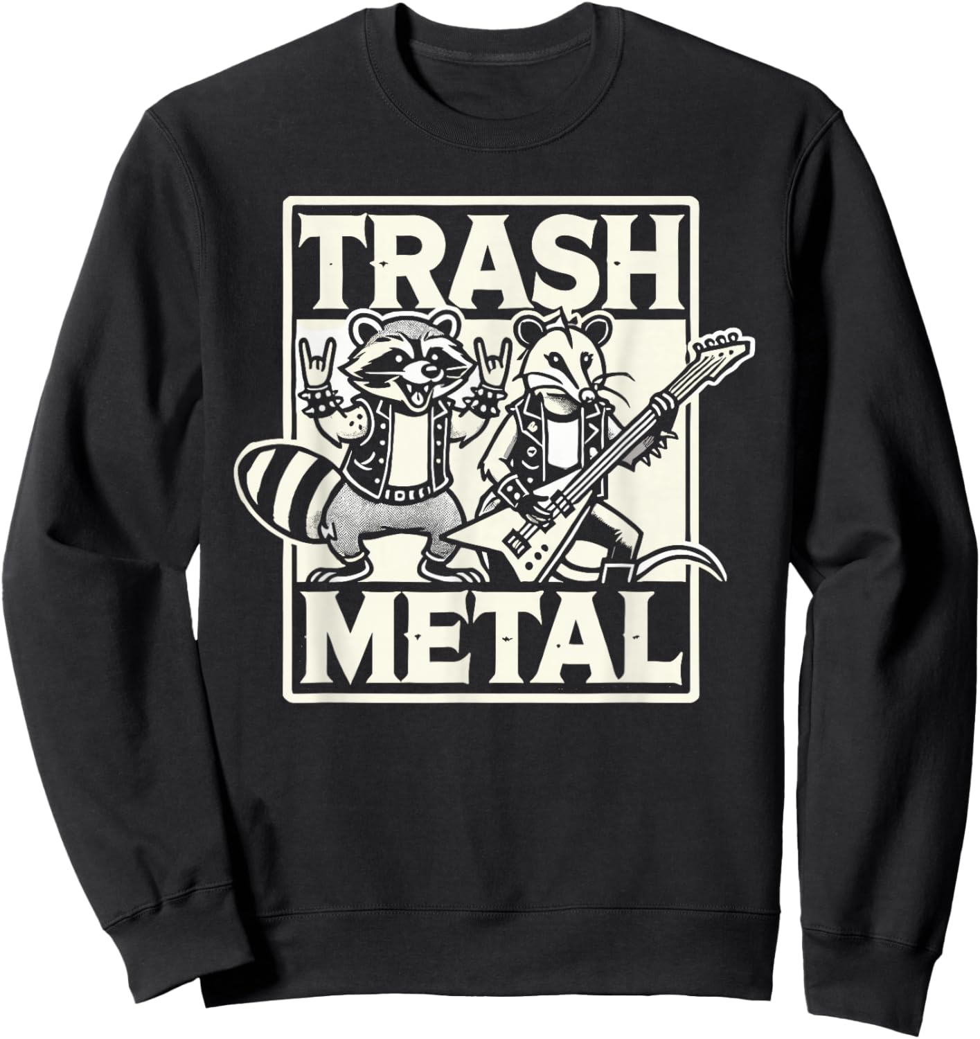 Trash Metal Funny Opossum Raccoon Band Sweatshirt - Sweatshirt | Black
