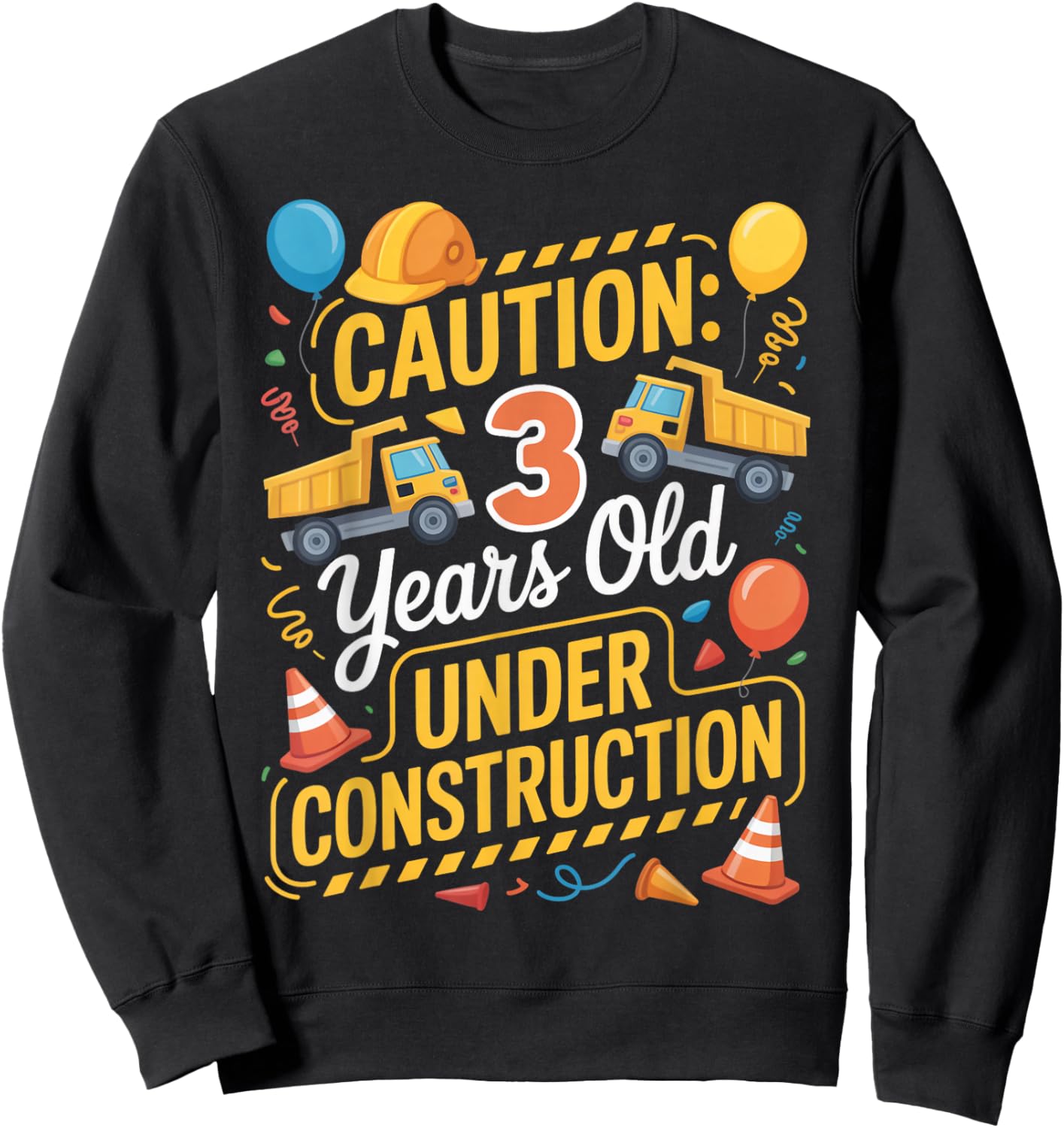 3rd Birthday Excavator 3 Years Under Construction Birthday Sweatshirt - Sweatshirt | Black