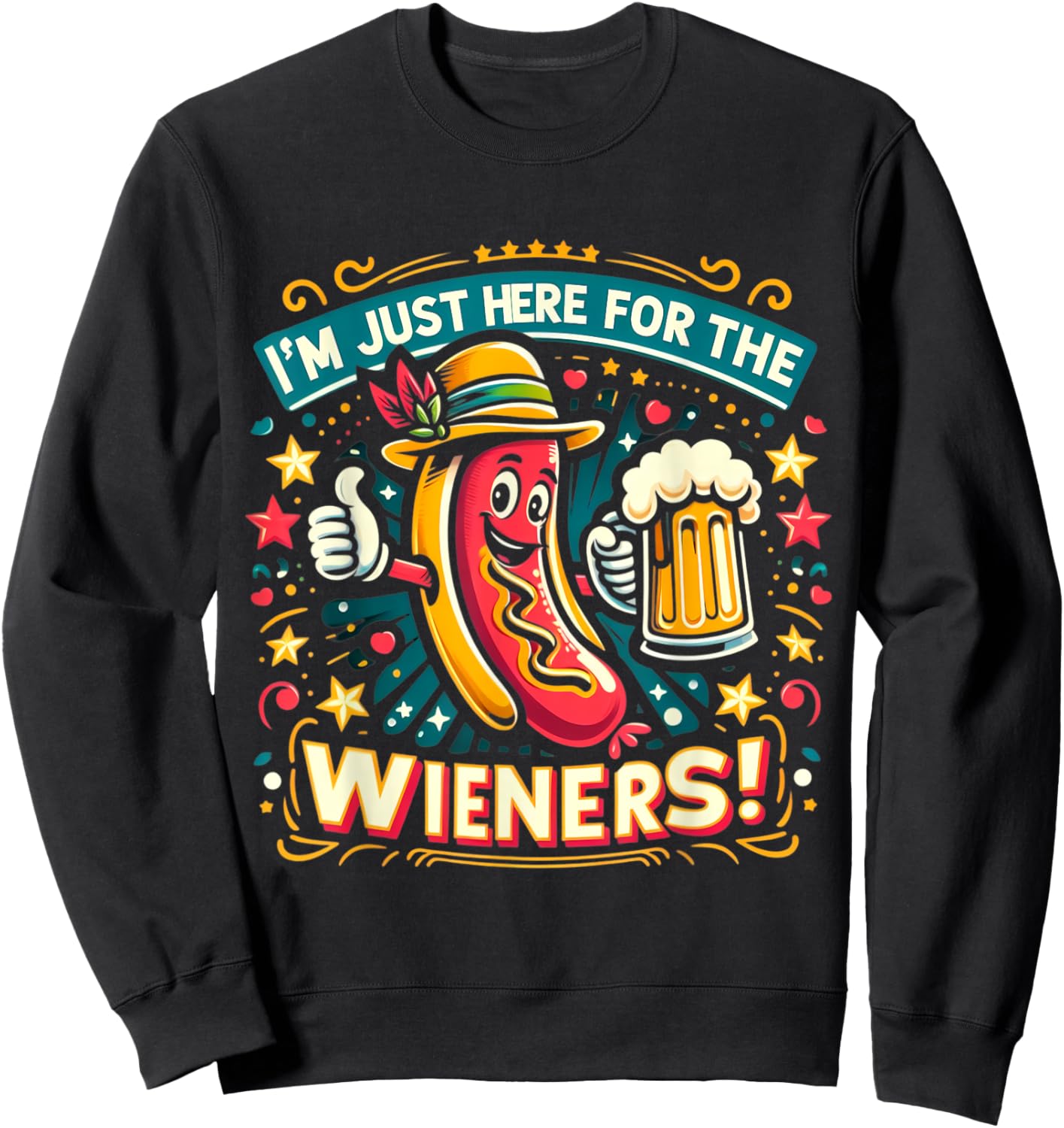 I'm Just Here For The Wieners Hotdog Funny Oktoberfest Pun Women Sweatshirt - Sweatshirt | Black