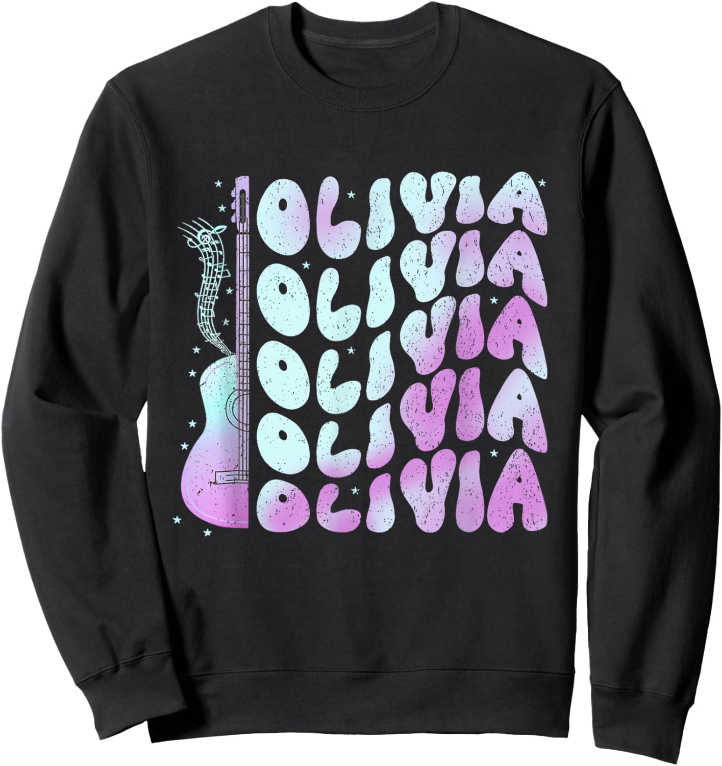 Girl Retro Olivia First Name Personalized Groovy 80's Sweatshirt - Sweatshirt | Black